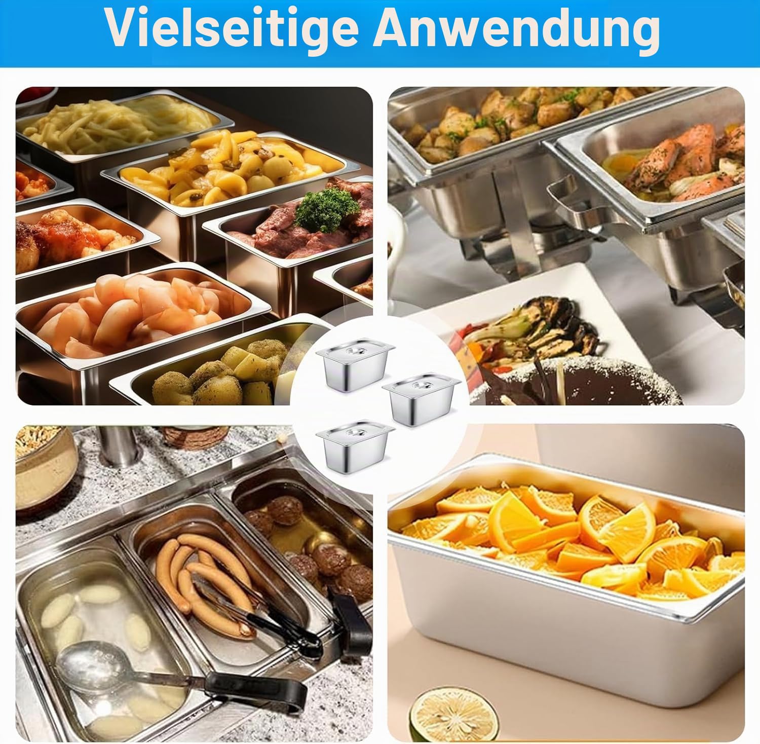 6 Stück GN 1/3 Behälter, 33 x 18 x 15 cm Edelstahl Behälter mit Deckel, Gastro Behälter für Speisen, Torten, Hotelpfanne Tisch Food Pan