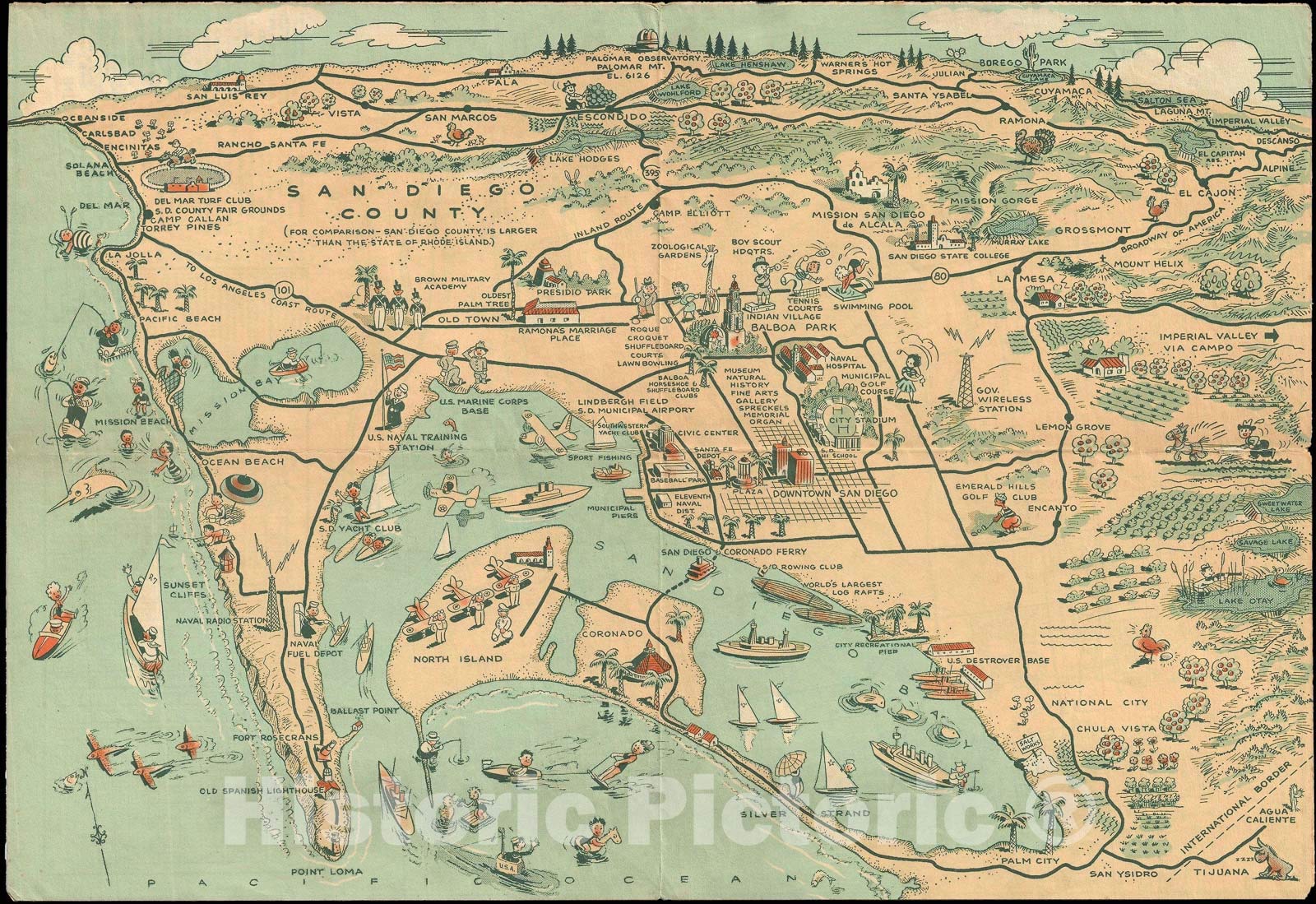 Buy Historic Jones Pictorial of San Diego County, 1940, Vintage Wall