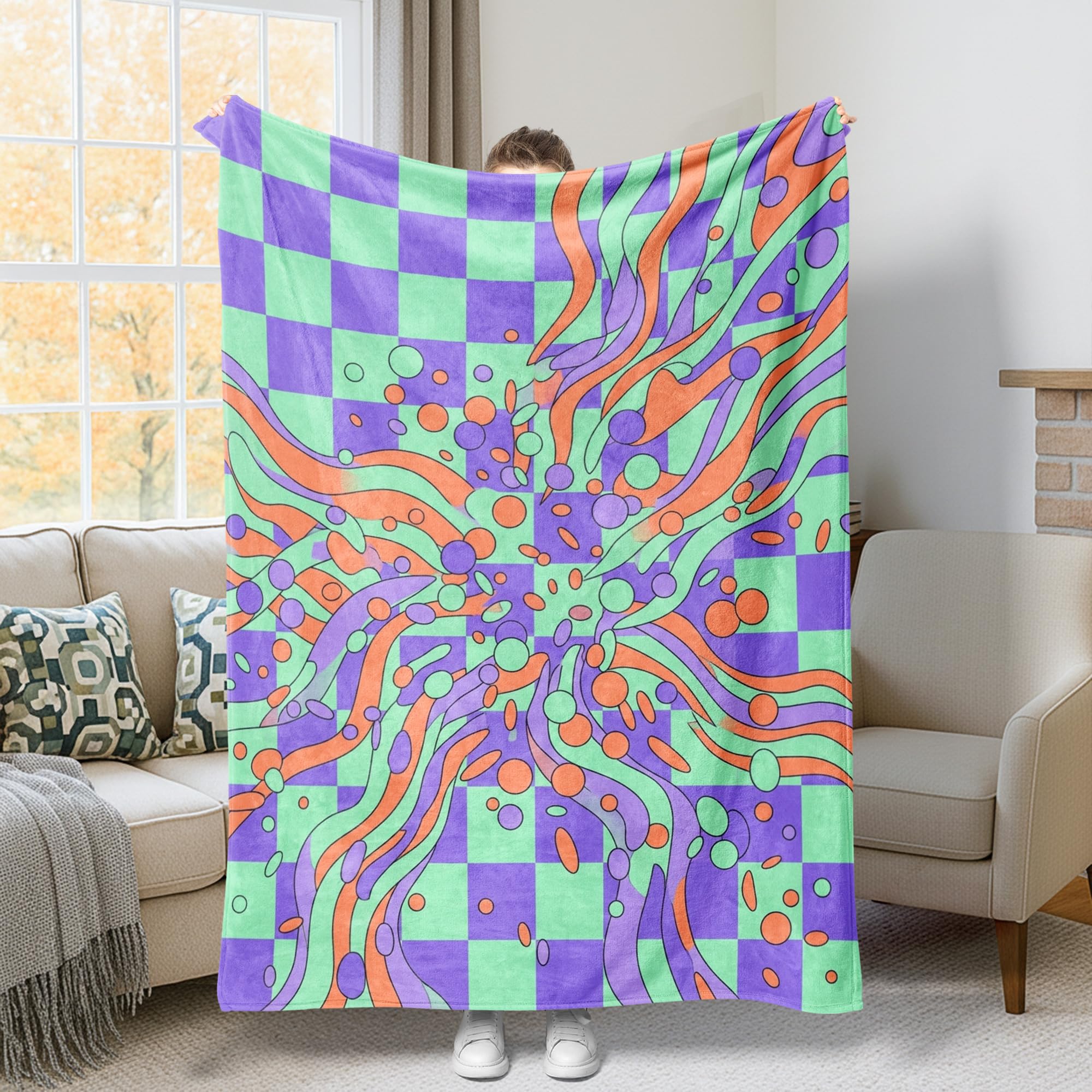 Plaid jeté de lit haut de gamme au motif de cercles abstraits