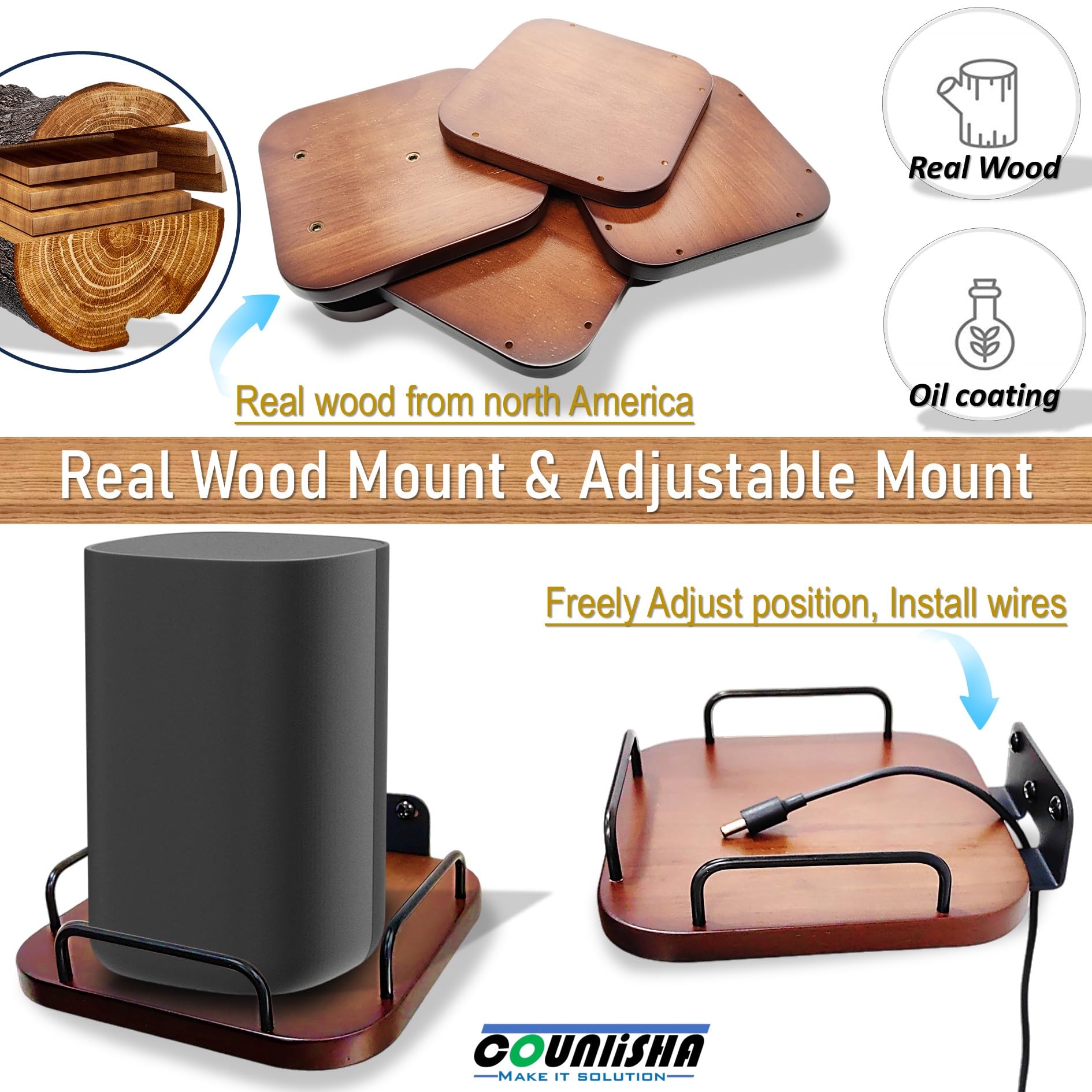 Supports Muraux En Bois Pour Enceintes - Lot De 2, En Noyer Véritable - Universel Pour Bose, JBL, Sonos, Homepod, Etc.