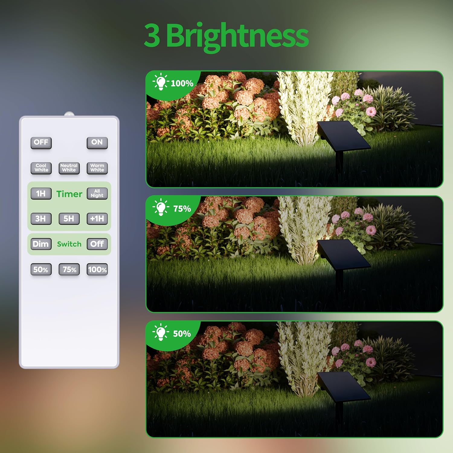 intelamp Solar Spot Lights Outdoor Waterproof, 4000mAh 3 Color LED Spotlight with Remote Timer Adjustable Brightness for House Wall Trees Flags Pools Yard Decor