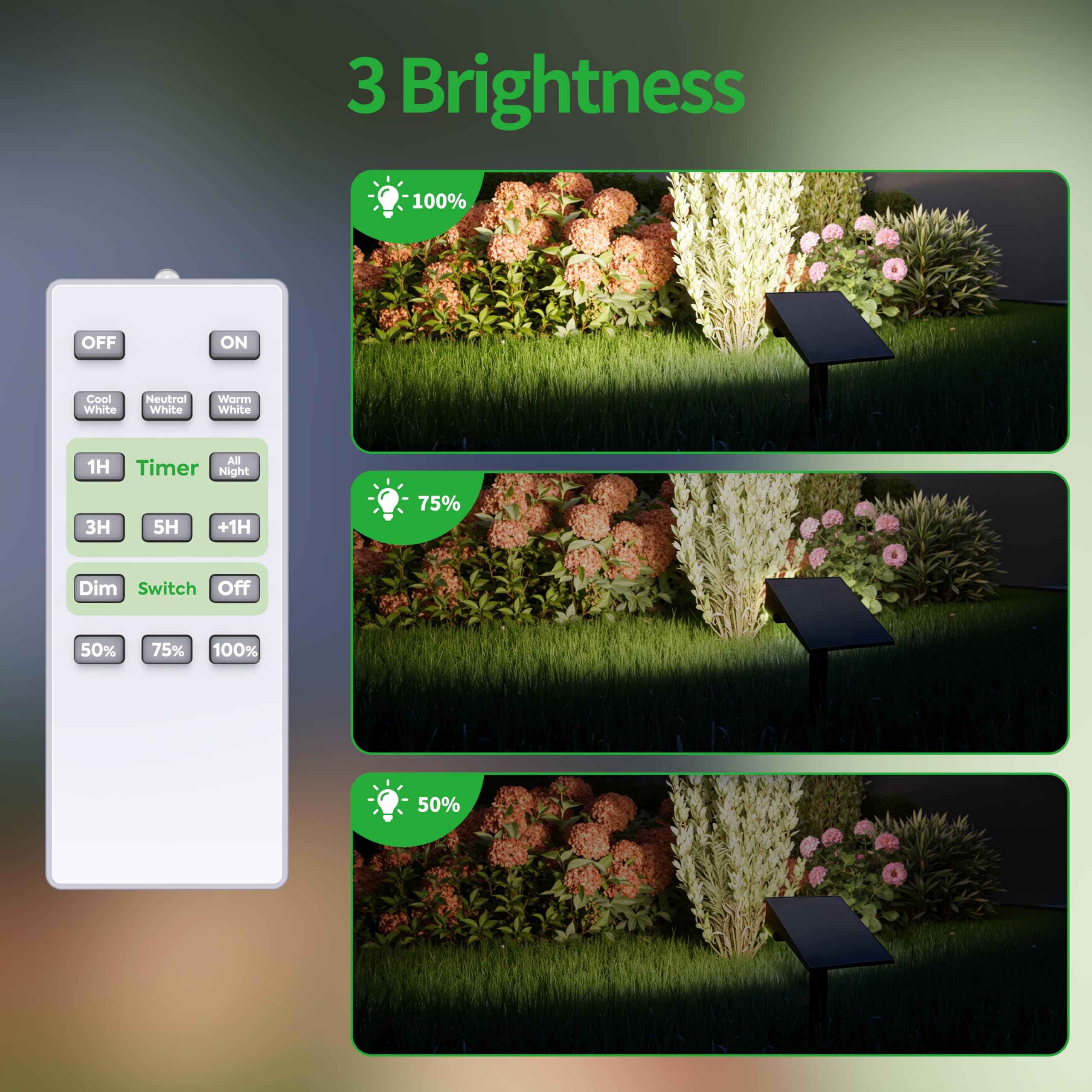intelamp Luce solare da giardino, 3 temperature di colore | Faretti solari per esterni, IP65, impermeabili, per vialetti, terrazze, alberi, pareti, recinzioni, vialetti
