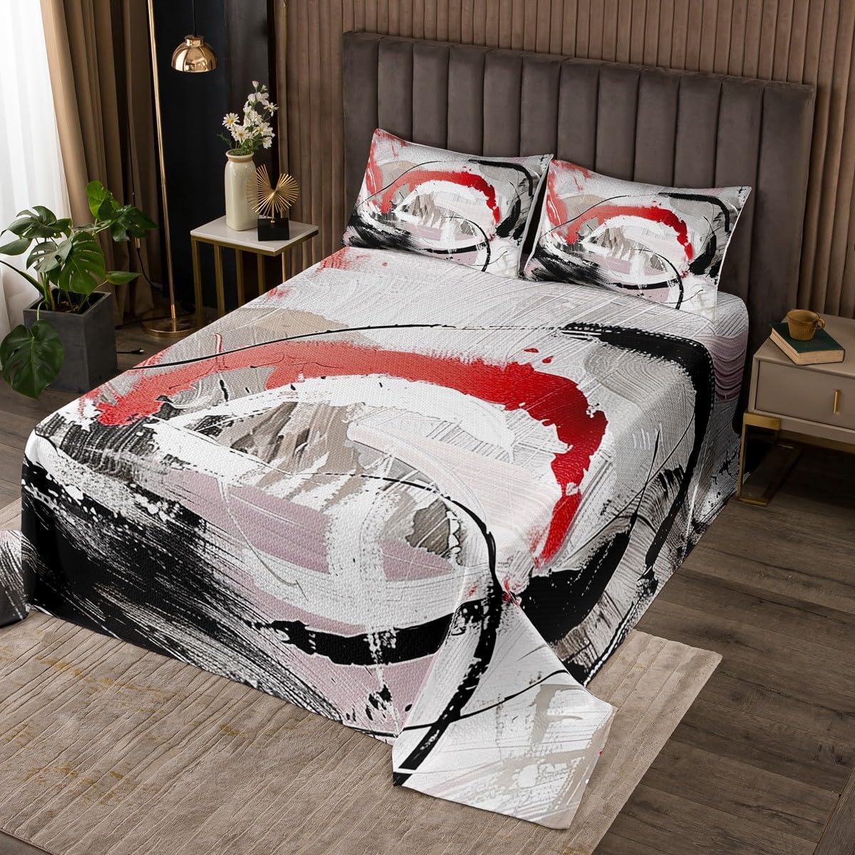 Couvre-Lit 260x240 cm Homewish avec 2 Taies d'Oreiller Rouge et Motif Graffiti