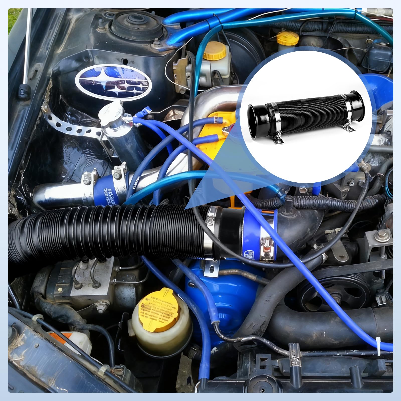 Tubo di aspirazione aria fredda universale per auto da 76 mm (3 pollici) Tubo flessibile estensibile nero per aspirazione aria, regolabile fino a 1m Condotto di aspirazione modulabile per auto
