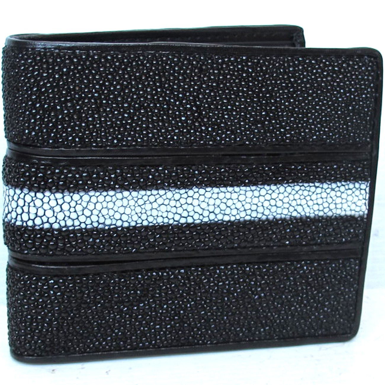 "HelloJatujak" STINGRAY LEATHER BIFOLD WALLET (UNISEX) STANDARD US SIZE = CLOSED 3.9 X 4.5 INCHEN OPEN 3.9 x 4.5 INCHEN