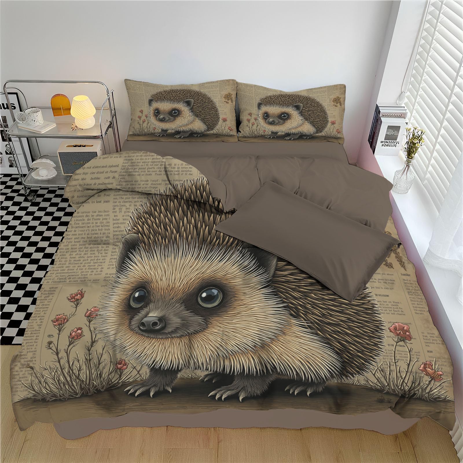 Housse de couette 240x260cm gris foncé et blanc parure de lit 2 personnes adulte zippée