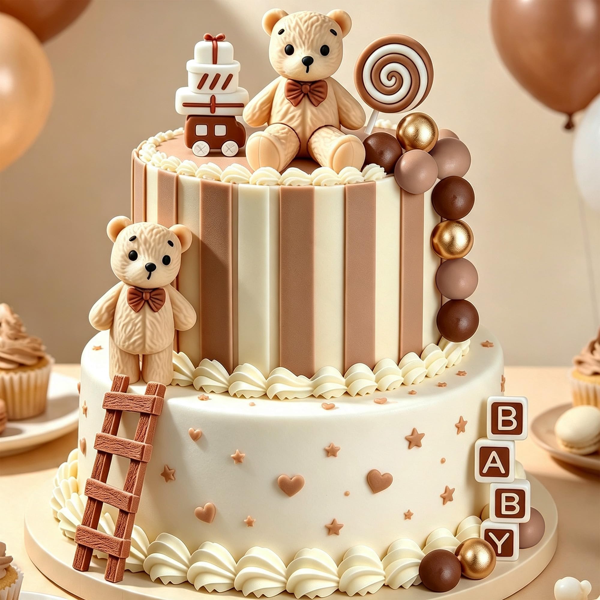 Brown Bear Cake Decoration Beige Brown Balls Cake Topper
