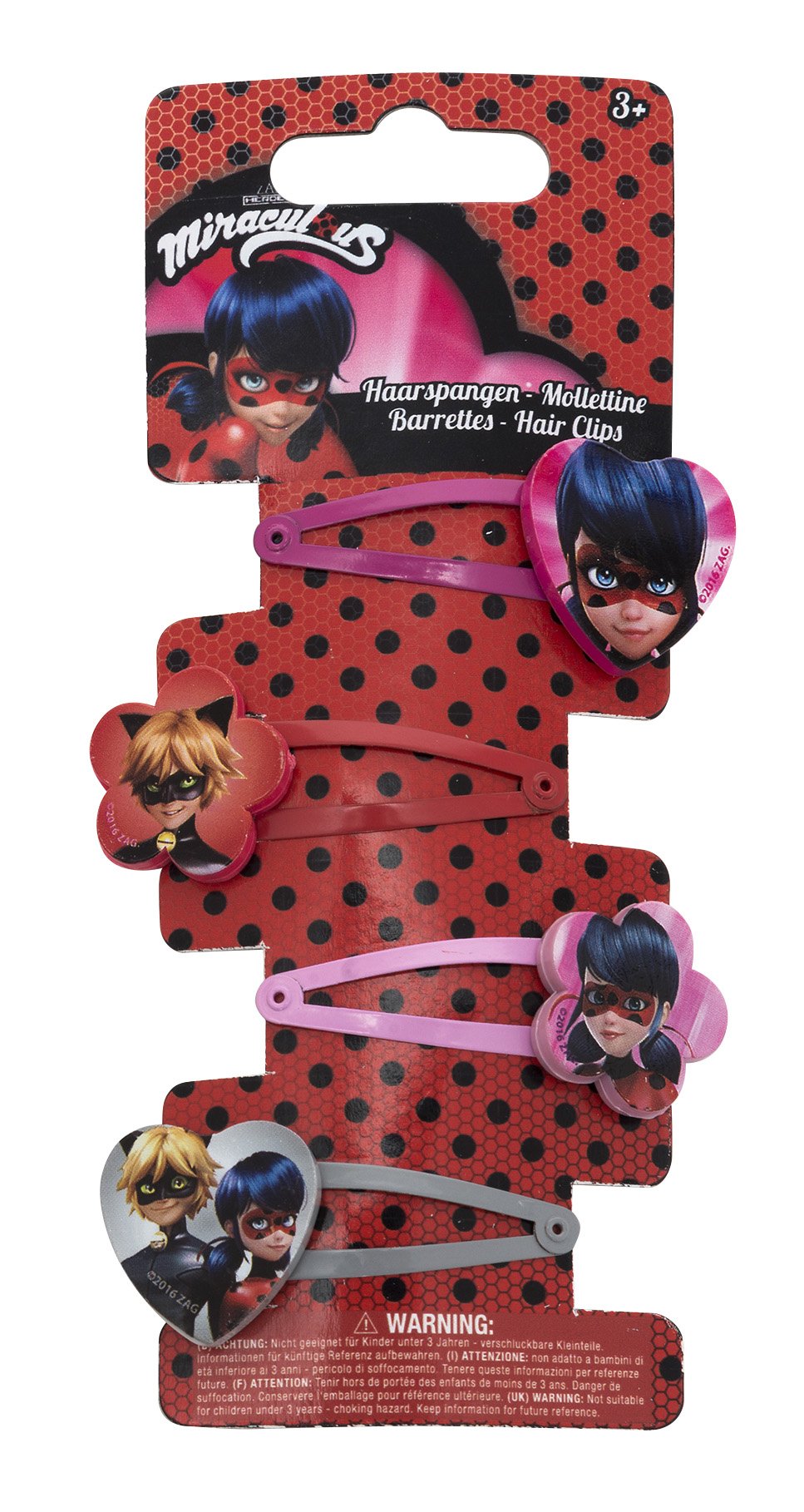 Joy Toy 65981 Figures & Characters Miraculous Hair Clips - 4 Designs - on Backercard 5 x 1 x 15 cm, Girls, Lavender, Orange, Grey