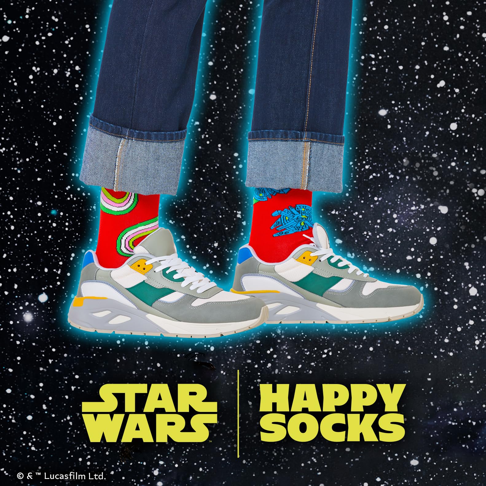 Happy Socks Calcetines y cajas de regalo de Star Wars con Ahsoka, Grogu, el Mandaloriano, Darth Vader, Yoda y más, 36-40 y 41-46
