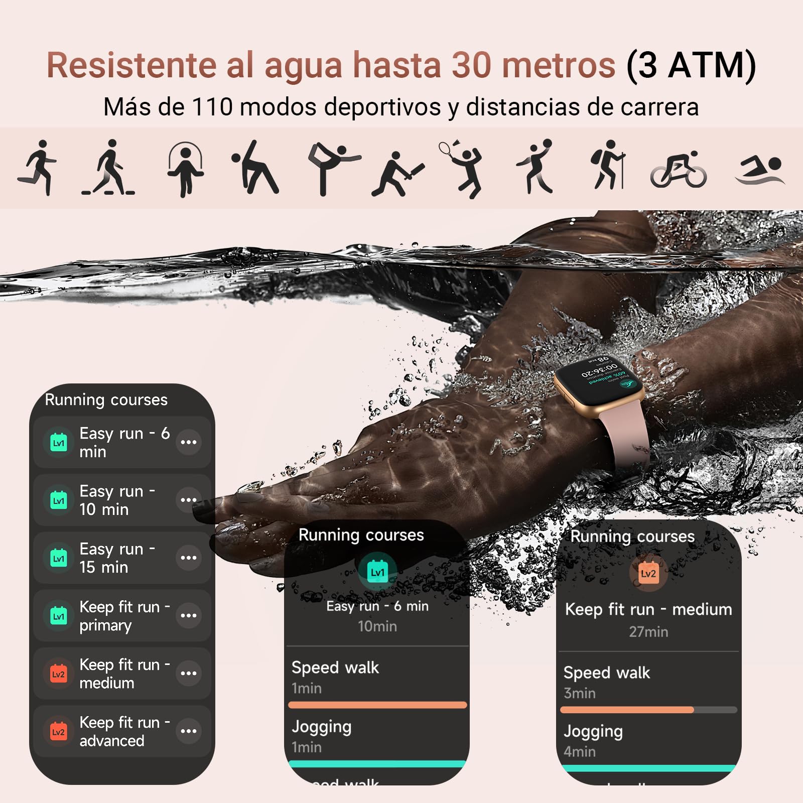 Reloj Inteligente Mujer 1.85" AMOLED Smartwatch Mujer con Llamadas y Asistente de Voz, 3ATM Whatsapp Notificaciones, SpO2/Pulsómetro/Monitor de Sueño, 110 Modos Deportes para iPhone Samsung Android