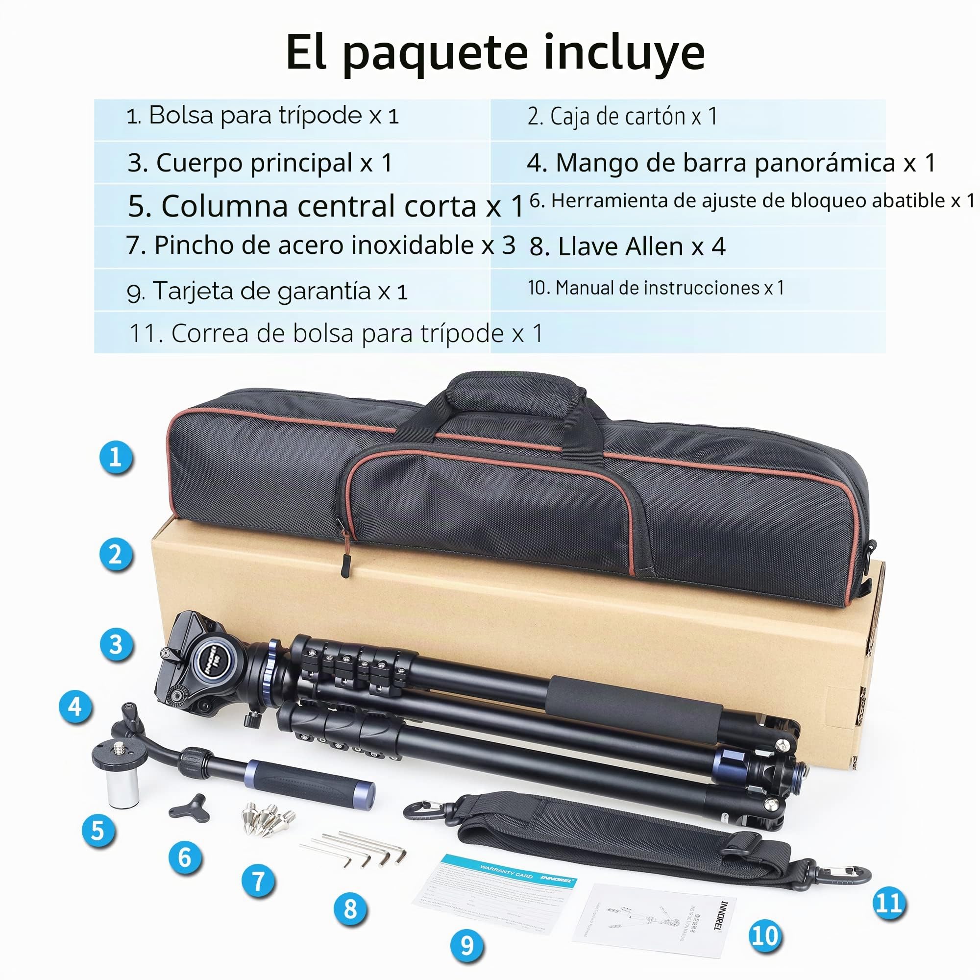 INNOREL MT70 Trípode para cámara de Video Profesional 183 cm, con Cabezal de Arrastre Fluido, trípode de Aluminio Compacto de 4 Secciones Convertible a monopié para cámara DSLR, videocámara