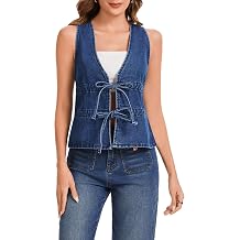 Ladyful Womens Denim Vest Top Sleeveless V Neck Tie Front Peplum Tank Top