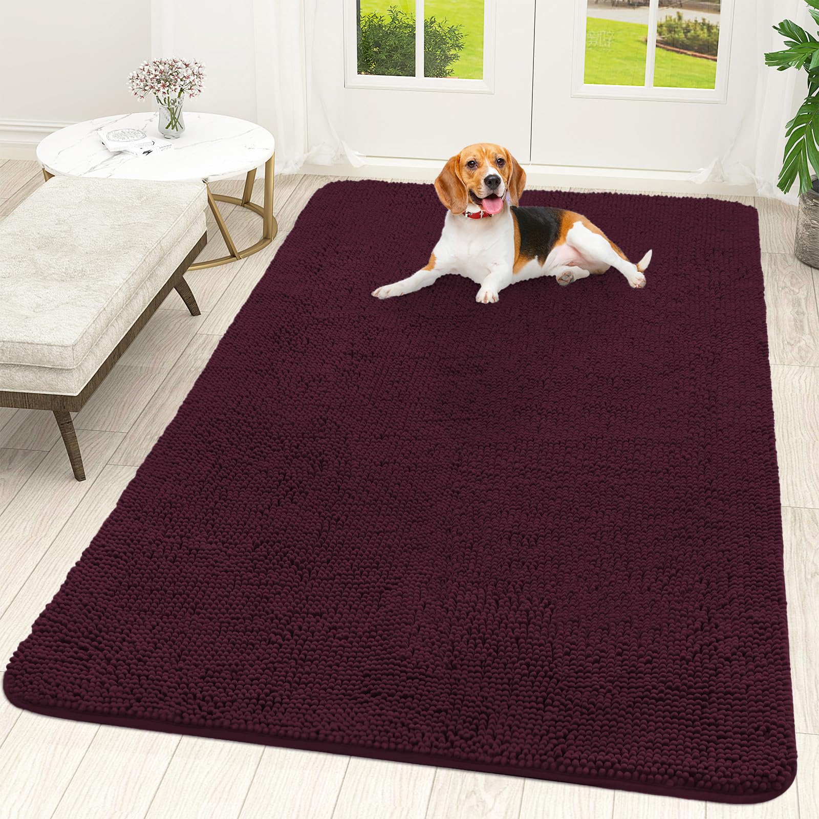 OLANLY Dog Door Mat for Muddy Paws 70x46, Super Absorbent Chenille Mud Mat