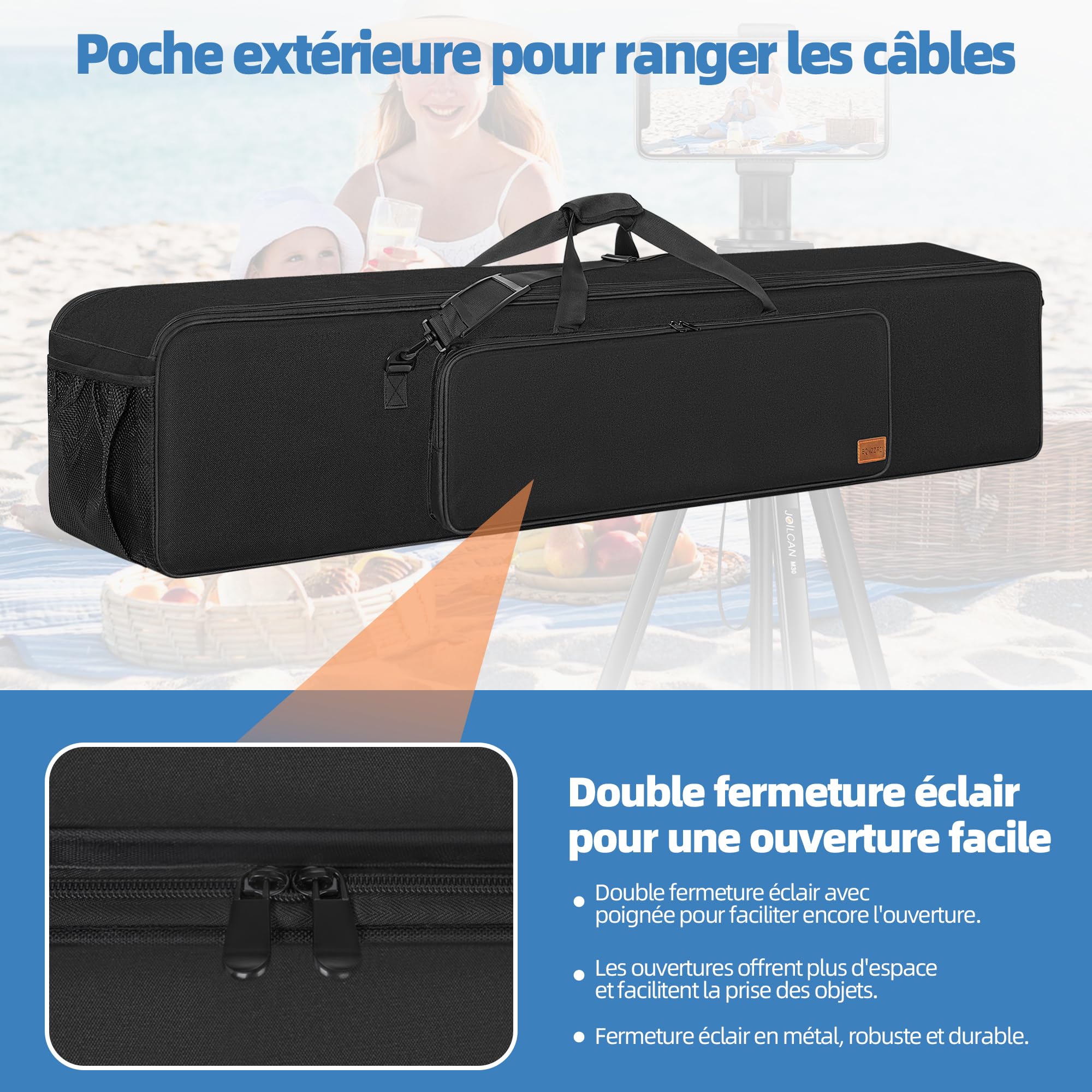 OUUTMEE 102CM Sac de Transport pour Trépieds, Étui de Trépied pour Caméra, Éclairage et Équipement Audio, Sac pour Trépied Imperméable et Rembourré avec Bandoulière et Poignées (Noir)