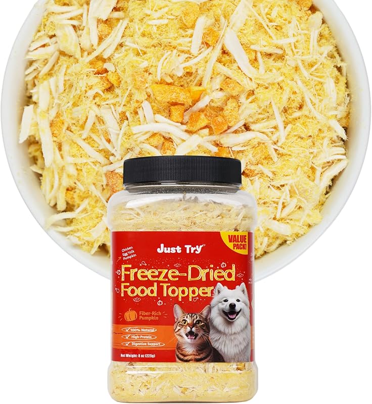 Petisco liofilizado de abóbora com frango para gatos e cães Just Try, aproximadamente 227 g