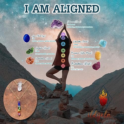 Miniatura 7 de ildsjela I AM ALIGNED. Handcrafted Rainbow Genuine Gemstone Crystal 7 Chakra Reiki Healing Multi-Birth Stones 14K Gold Filled Pride Yoga Necklace