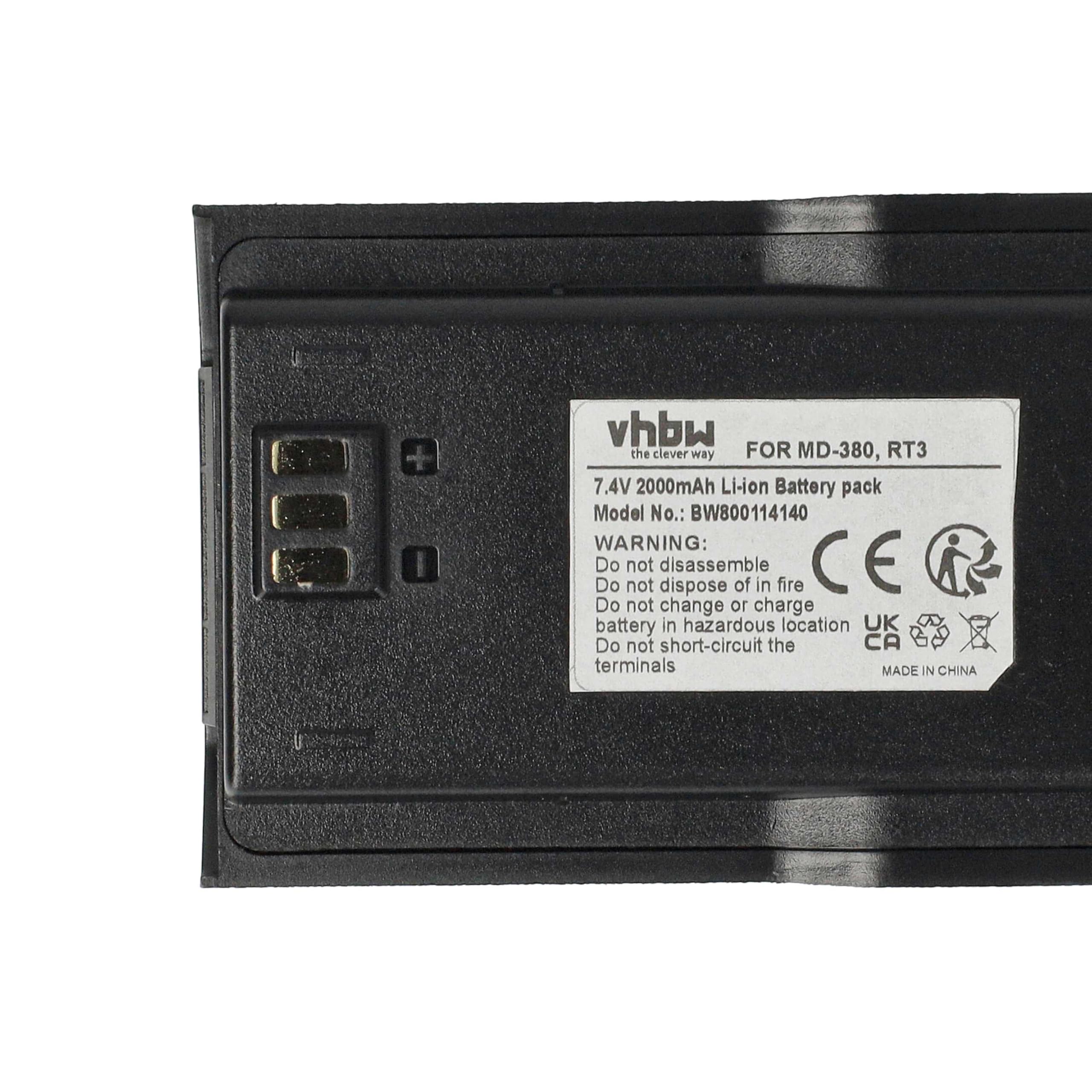 vhbw 2x batteria compatibile con TYT/Tytera MD-446, MD-380 radio (2000mAh, 7,4V, Li-Ion) + clip