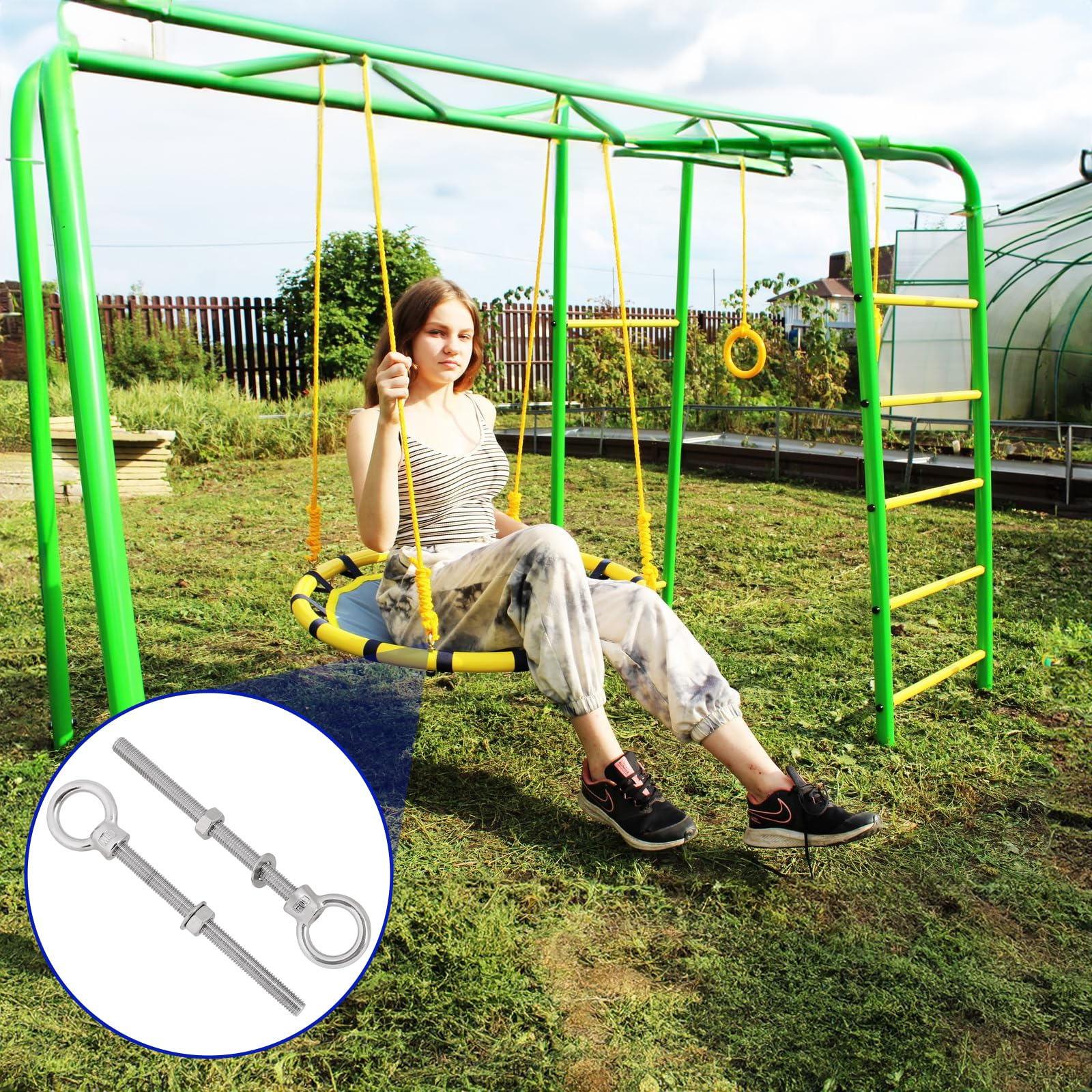 LALAGO 4 Pezzi Bulloni Oculari | Golfari Bullone a Occhiello M10 x 120 mm | Viti ad Anello M10 | Vite ad Occhiello in Acciaio Inox 304 | Gancio a Viti per Occhi per Fissare e Appendere