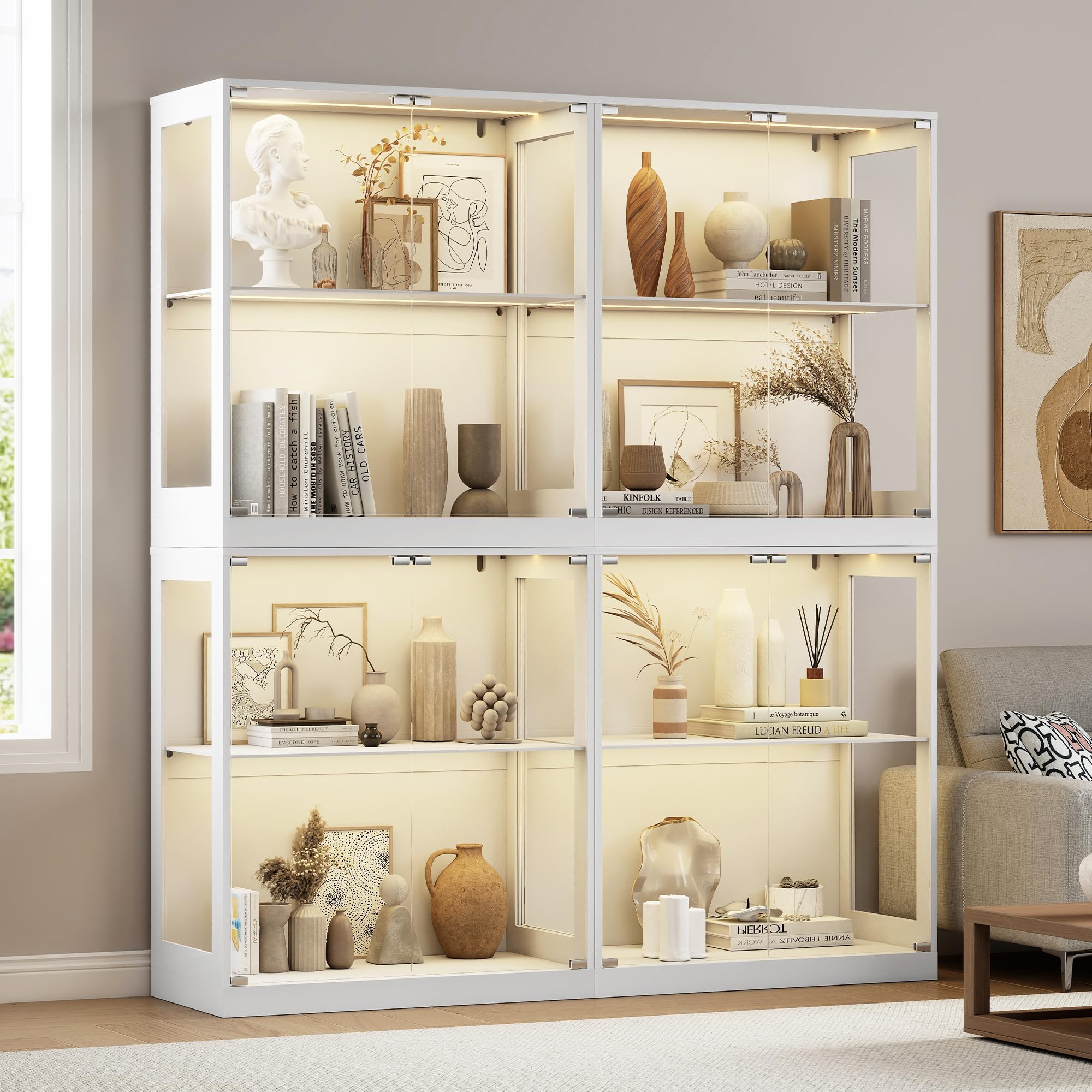 AMERLIFE 72" W DIY Modular Display Cabinet, 4-Piece Glass Display Cabinet