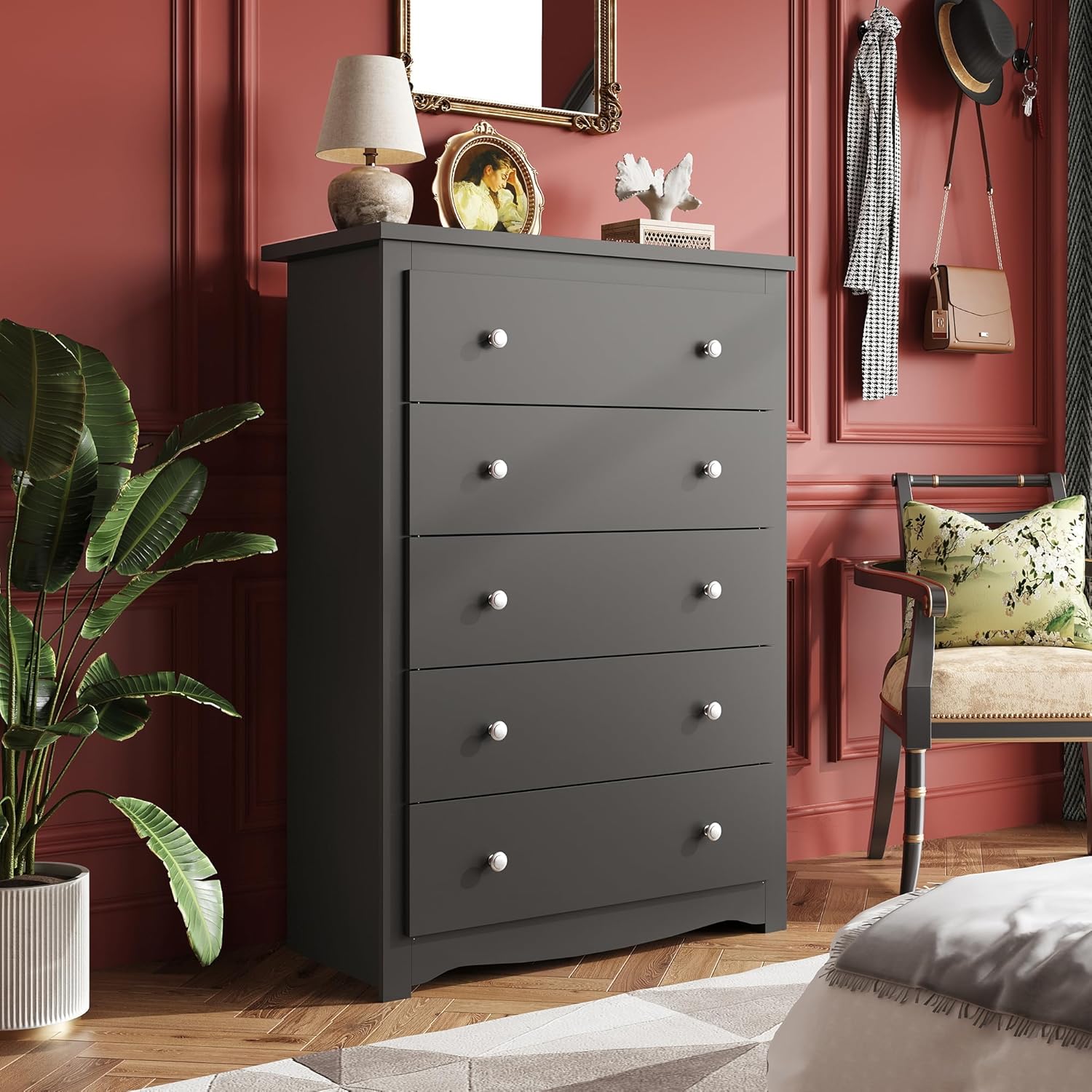 WLIVE Wood Dresser with 5 Drawers, Black Wooden Storage Cabinet, Organizer Drawers for Bedroom, Living Room, Hallway, Measuring 15.75" W * 31.50" D * 45.35" H Black 5 Drawers image 2 of 9 B0D4YSVKVP