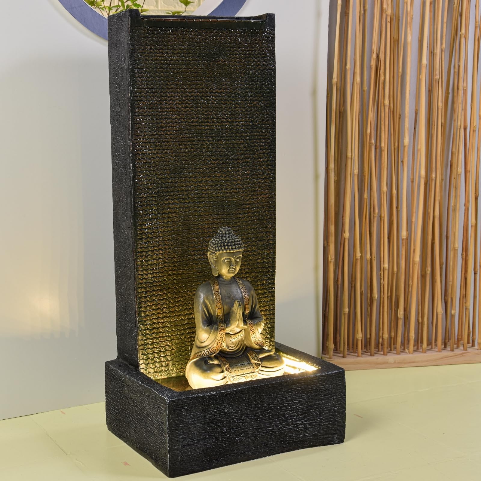 Zen Light SCFRGMB XL Buddha Außen- und Innenbrunnenwasserwand, 100cm Höhe, Schwarz