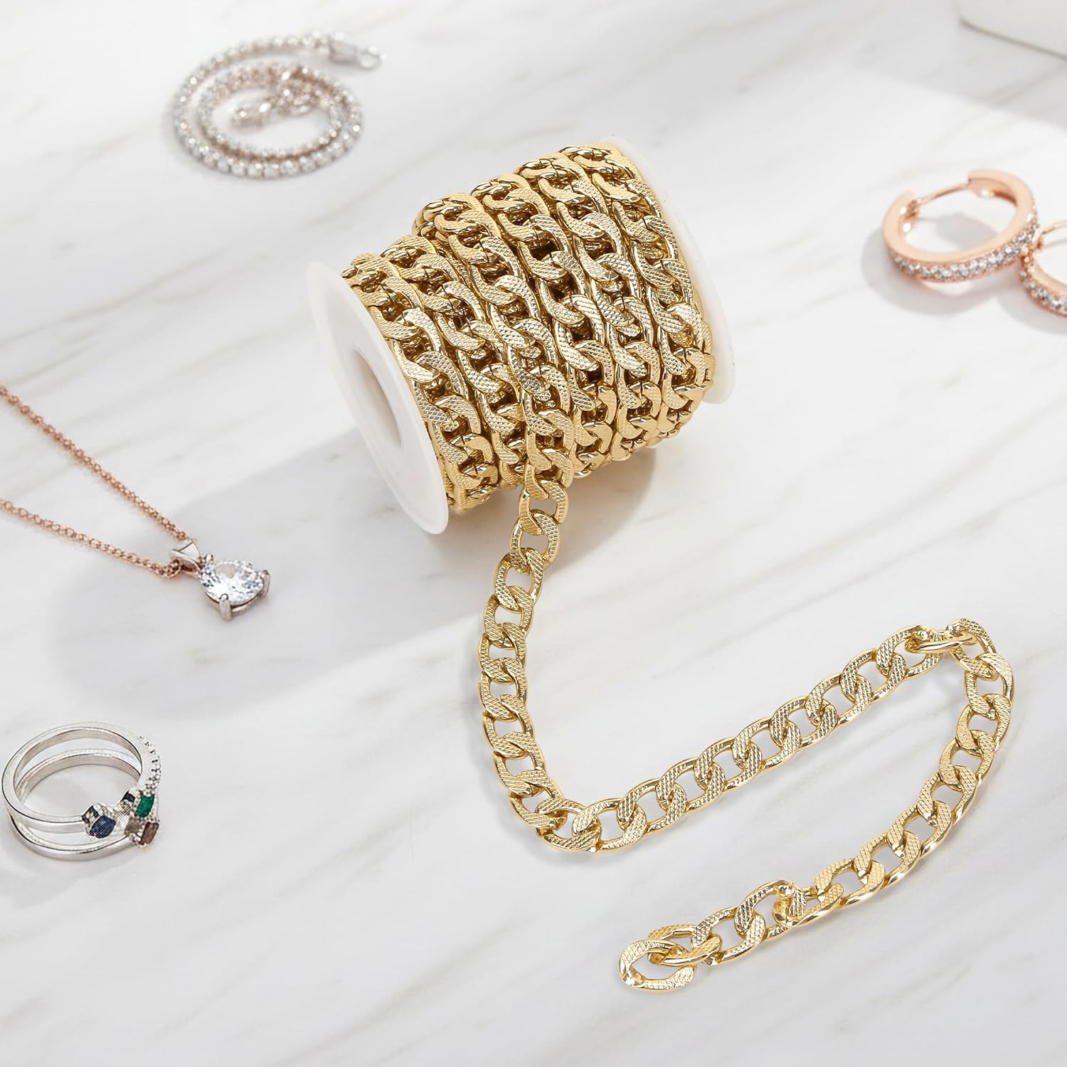 16.4 Feet Gold Plated Chain Roll – 10mm Twisted Chunky Unwelded Brass Curb Chain for Jewelry Making, Aluminum Lightweight Bracelet Necklace DIY Craft, Non-Tarnish Faux Cable Decoration - Image 4