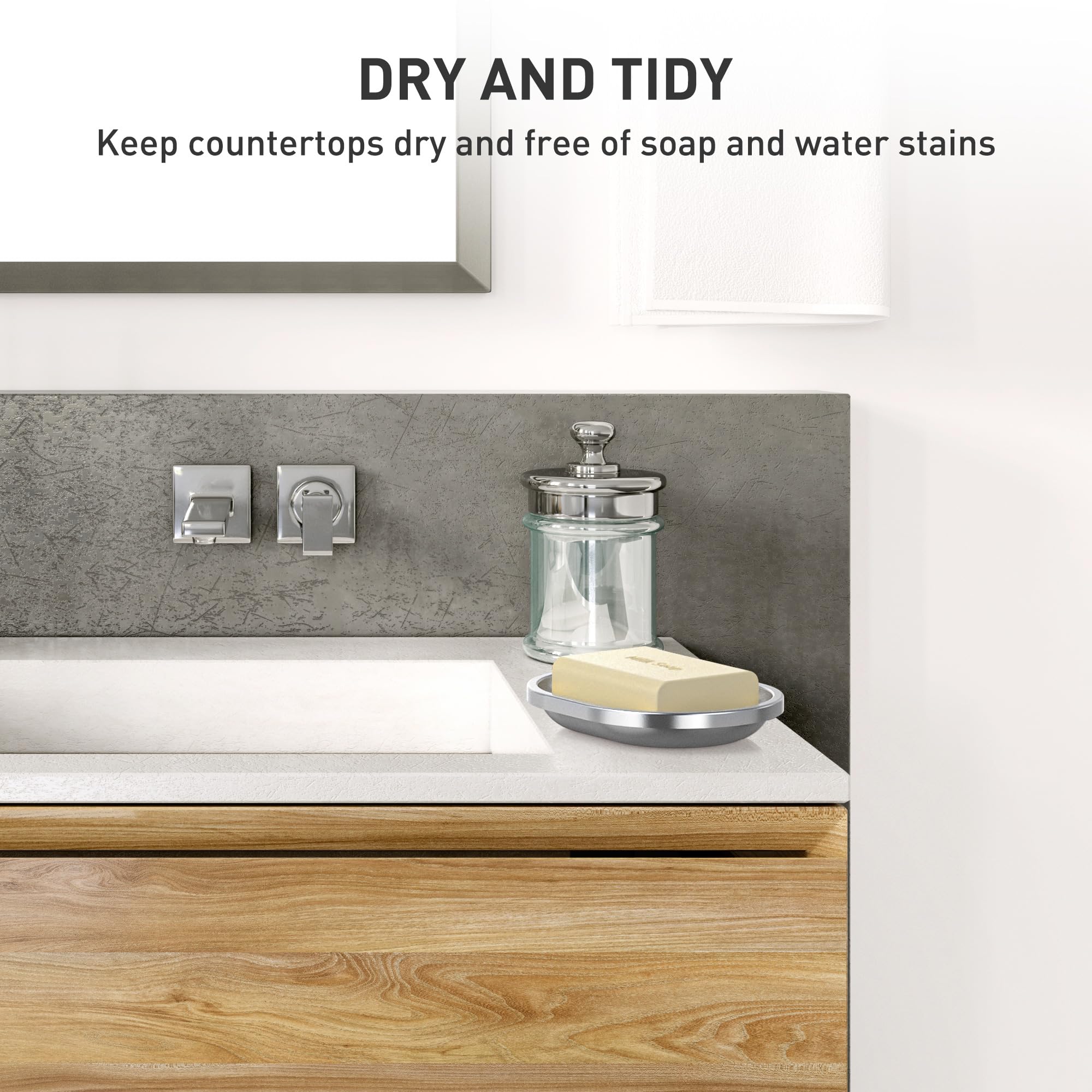 Jabonera de acero inoxidable con boquilla de drenaje, protector de jabón de metal cepillado para baño, ducha, bañera, fregadero de cocina, duradero y elegante 6