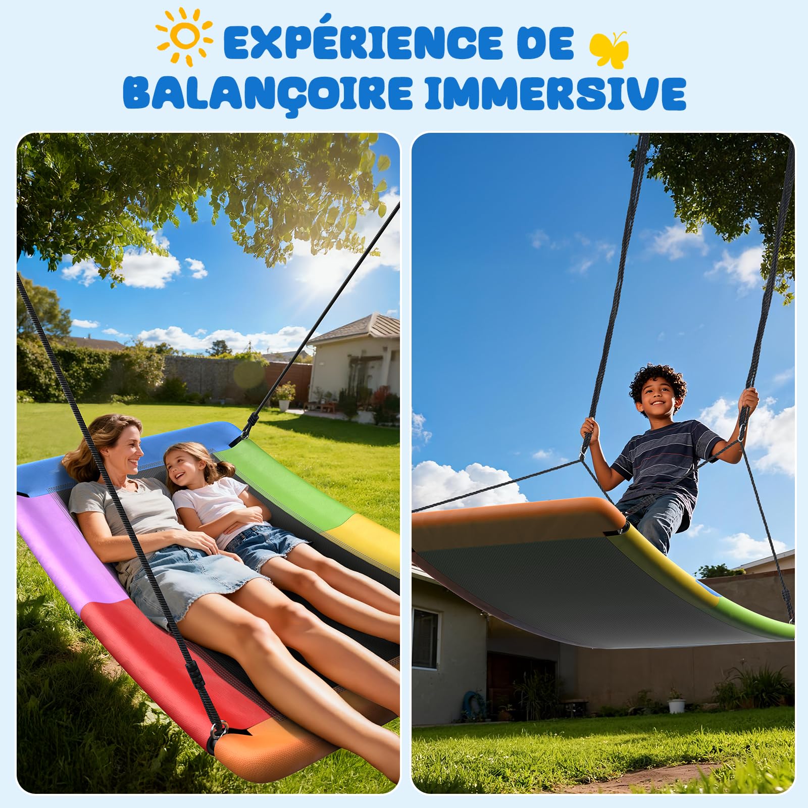 Trekassy balancoire nid d'oiseau, 152CM 326KG Balancoire Extérieur Enfant avec 2 Pièces Sangles De 3 Mètres, balancoire Ronde Suspendue Imperméable pour Plus d'enfants, Adultes