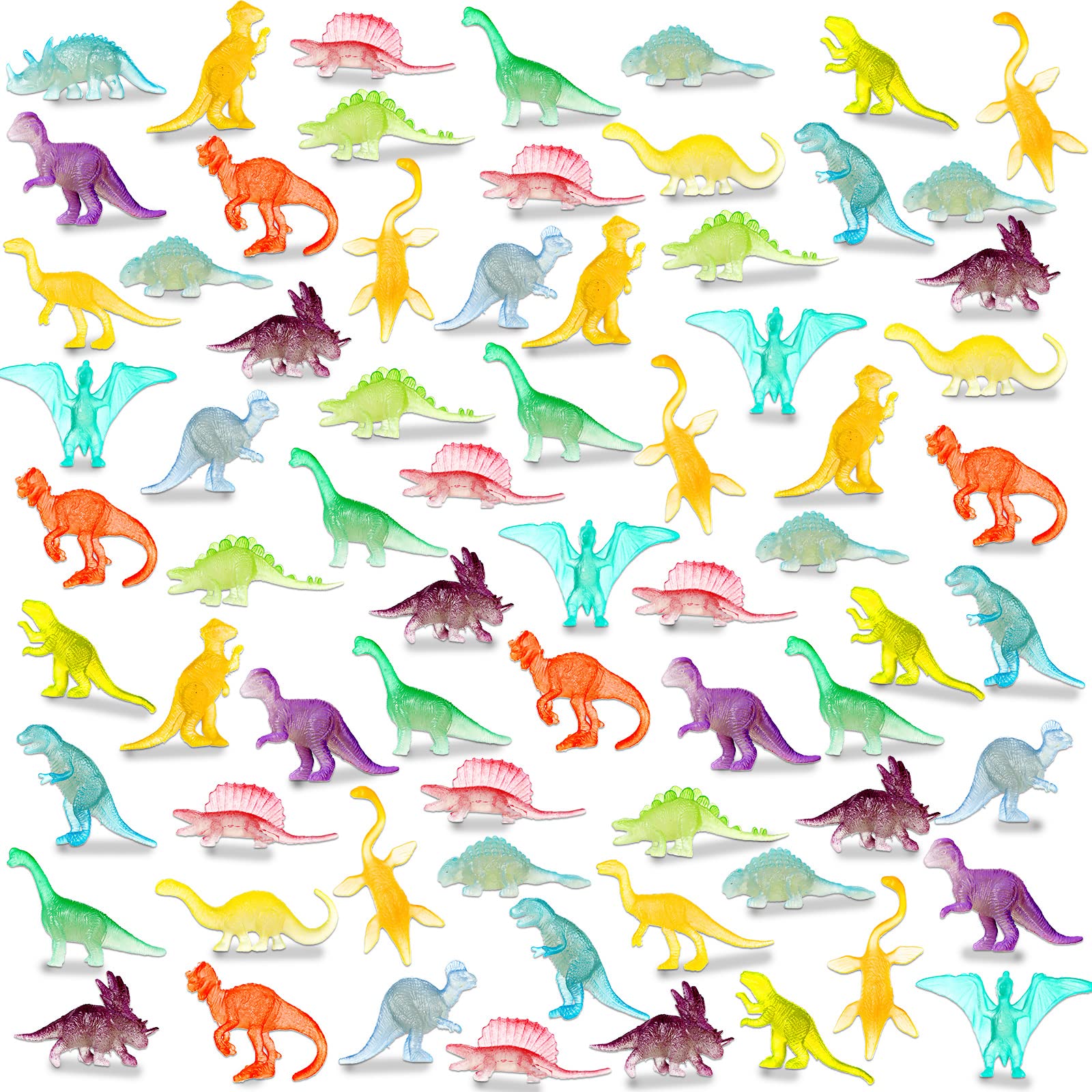 Sratte 128 Pcs Dinosaur Toys Mini Dinosaur Figures Plastic Tiny Dinosaurs Realistic Small Dino Figure Toys for Girl Boy Pinata Goody Bag Stuffers Birthday Party Favors Supplies (Luminous Style)