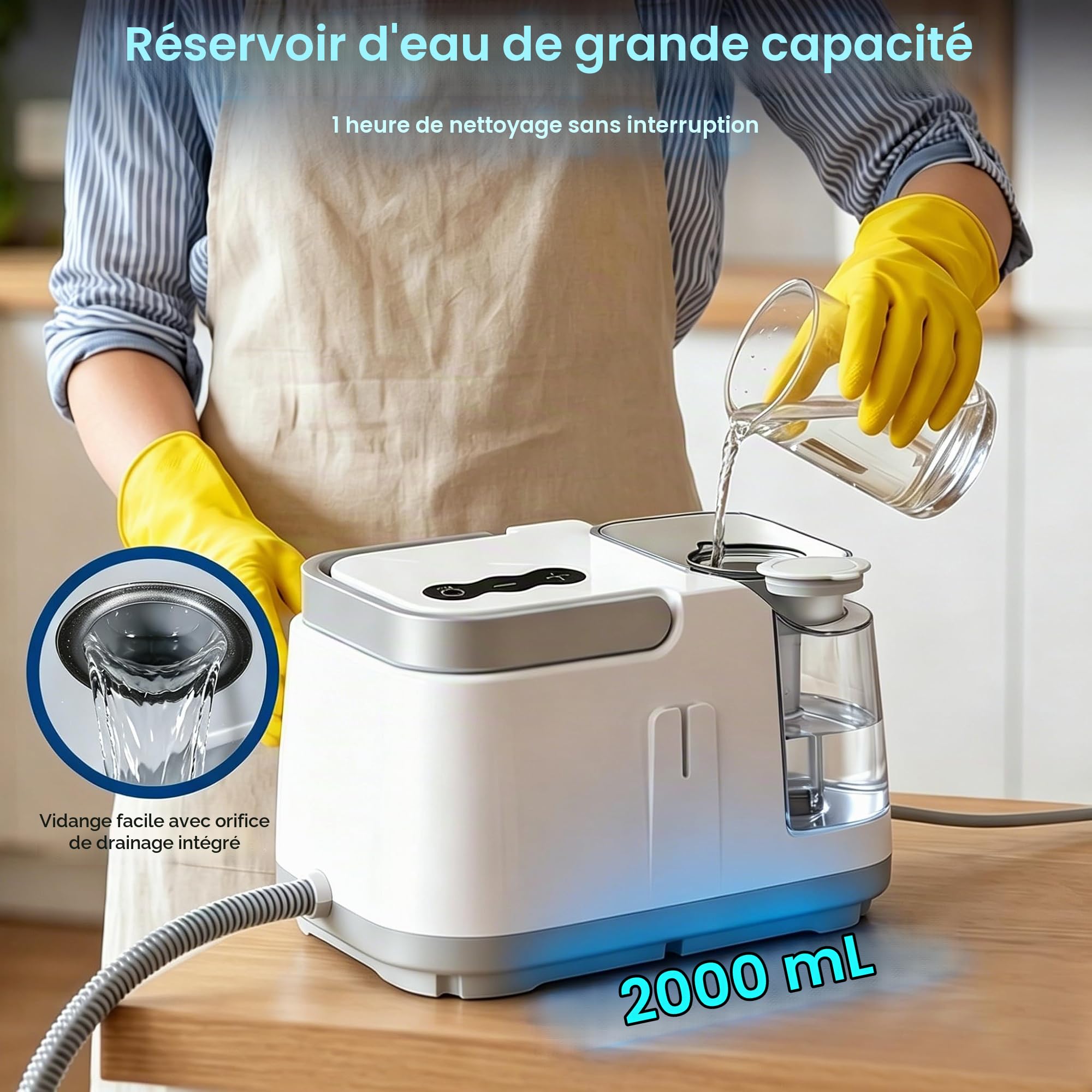 Nettoyeur Vapeur Portable 1500W 4 Bar Nettoyeur Vapeur Haute Pression Steam Cleaner, Chauffage Instantané 10S,2L Réservoir,Câble 4.7M, Nettoyant Vapeur Nettoyeur Vapeur a Main pour Cuisine Voiture Sol
