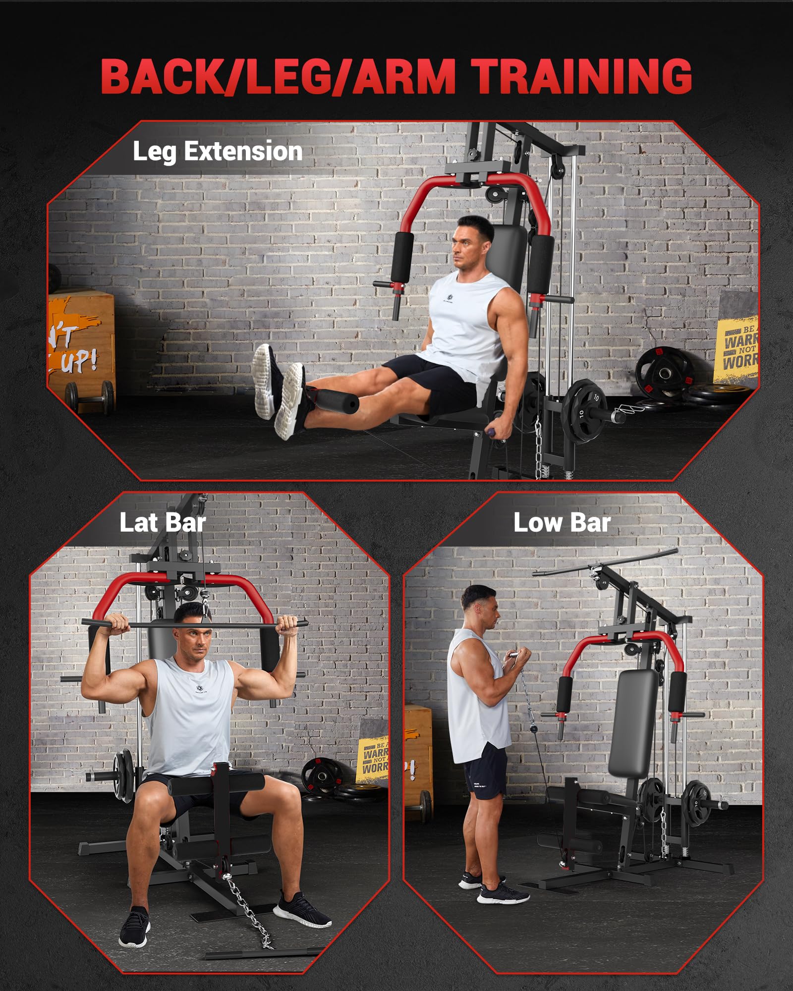 Home Gym Equipment, Workout Weight Machine with Cable Pulley System, 400 LBS Weight Capacity All in One Full Body Exercise Station for Strength Training, Multifunctional Compact Home Gym