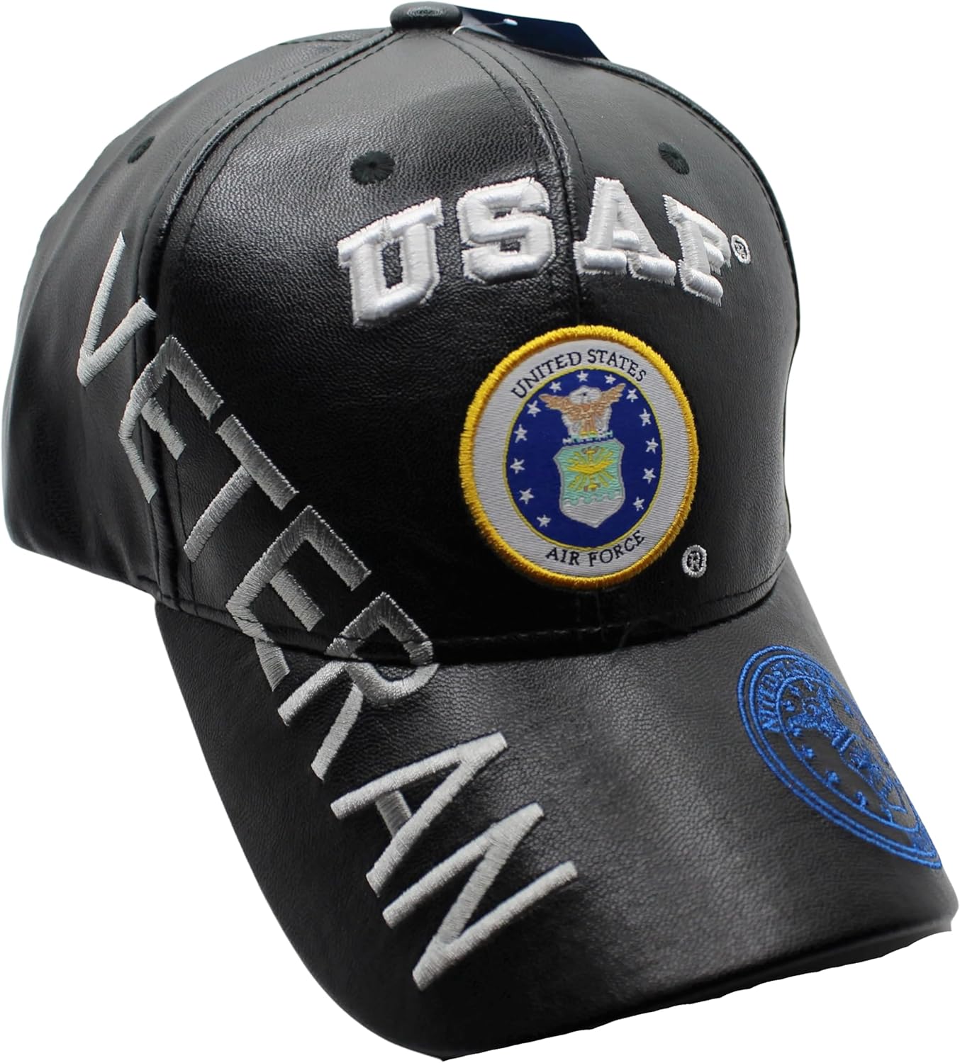 U.S Air Force Baseball Cap, Black Faux Leather, USAF Embroidered, Officially Licensed U.S Air Force Hat