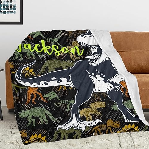Miniatura 2 de WYMLDFG Manta personalizada de dinosaurio para niños, manta con nombre personalizable, bonita manta suave para niños y niñas, manta de animales