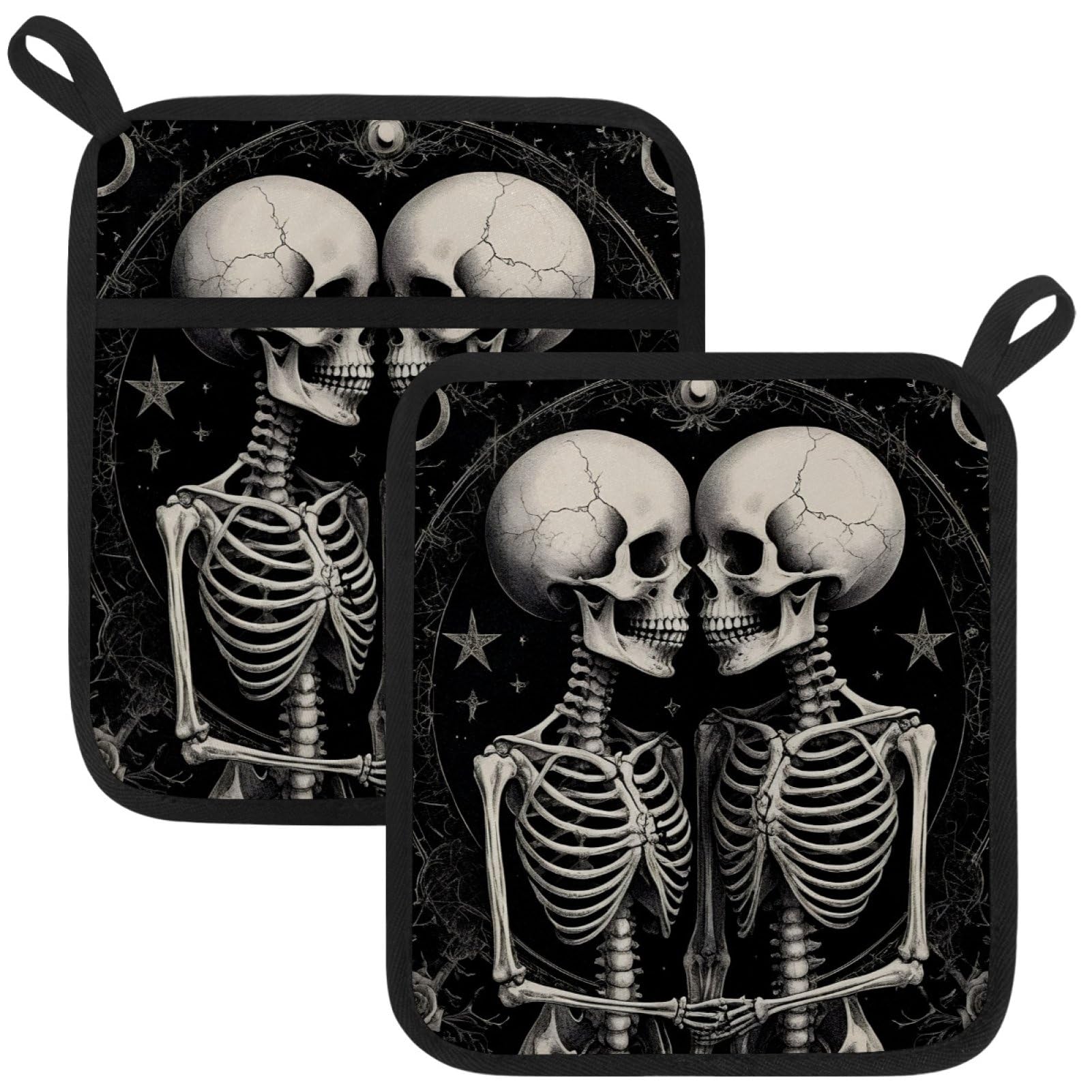 VAPOKF Skeleton Couple Pot Holder, Heat Resistant Oven Cloths, Potholders & Oven Gloves, for Kitchen Cooking & Baking, Thick & Safe, Protection of Hands From Hot Utensils