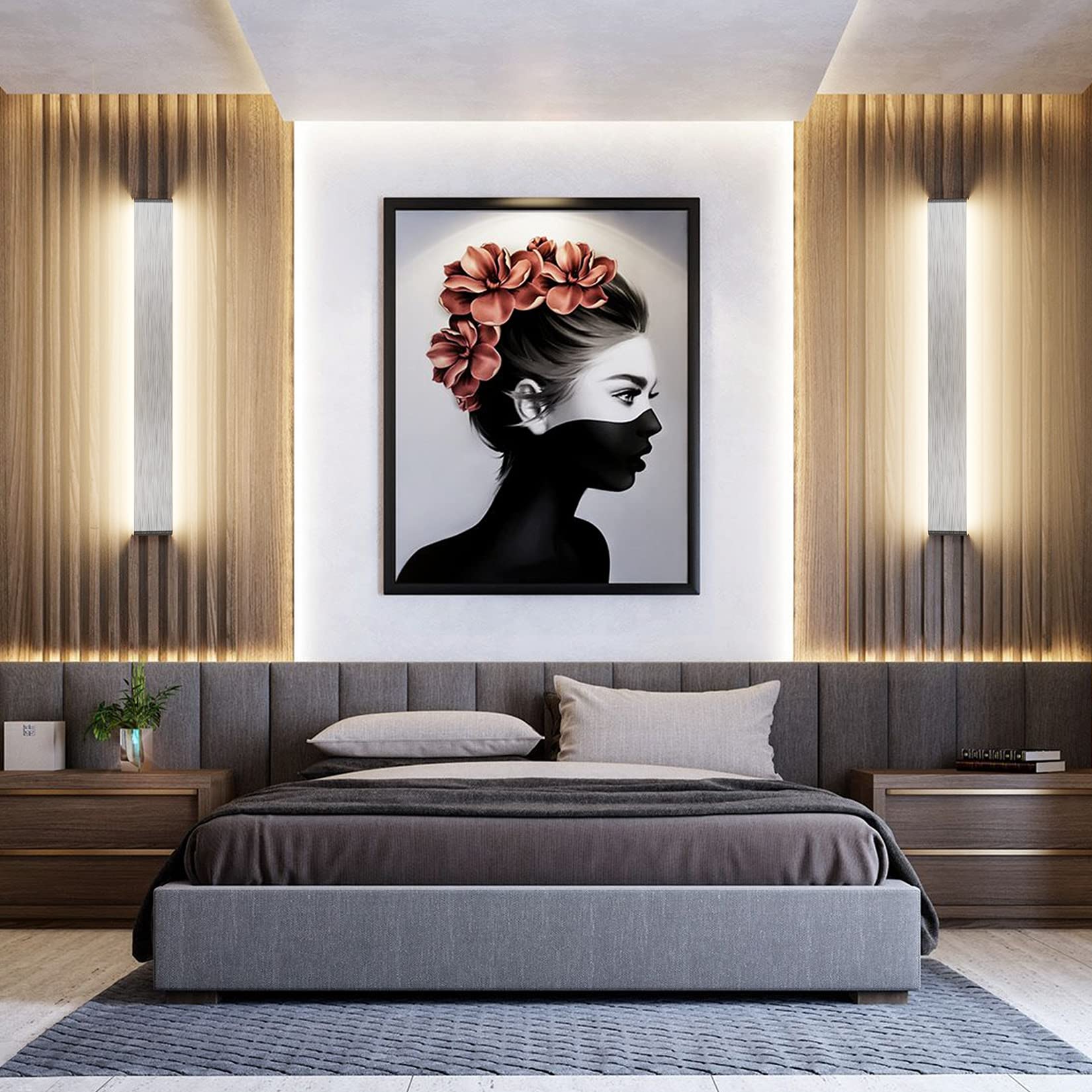 Klighten Wandleuchte Innen LED 91CM Warmweiß 3000K 30W Modern Up Down Wandbeleuchtung Wandlicht für Schlafzimmer Wohnzimmer Flur Treppen, Silber