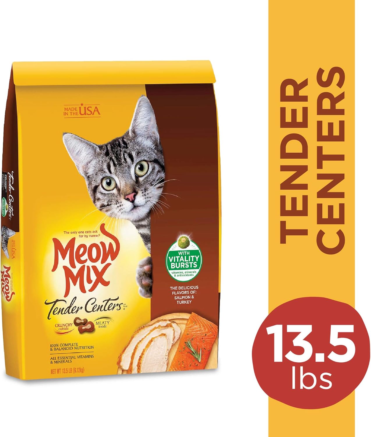 Meow Mix Tender Centers Dry Cat Food, Salmon & Chicken, 13.5 Pound Bag : Dry Pet Food : Pet Supplies