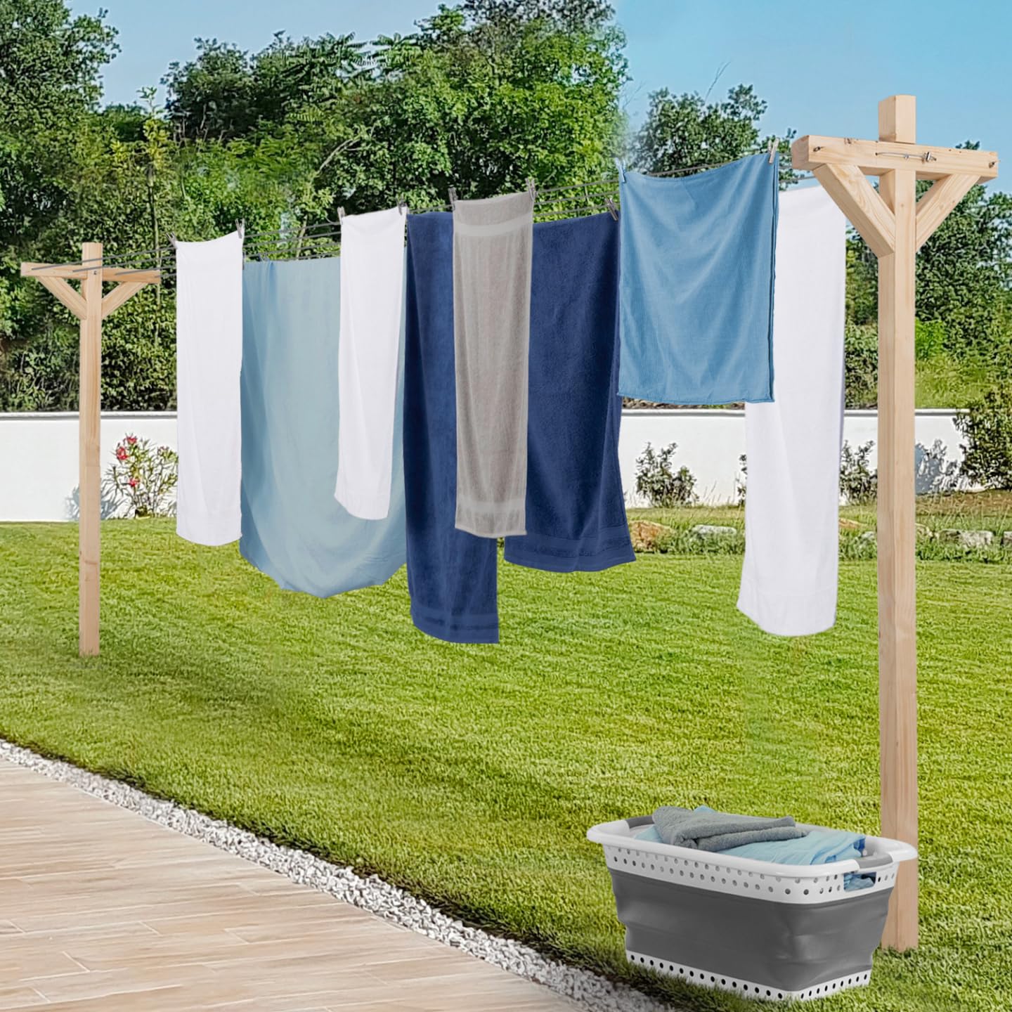 IDMarket - Etendoir à Linge extérieur Madera capacité 12M en Bois