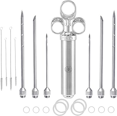 Grill Sergeant Professional Meat Injector, Marinade Syringe Set, Forever Guarantee, Zippered Storage & Travel Case, 304 Stainless Steel, No Aluminum, 6 Needles, 2.5 oz Capacity, 4 Cleaning Brushes