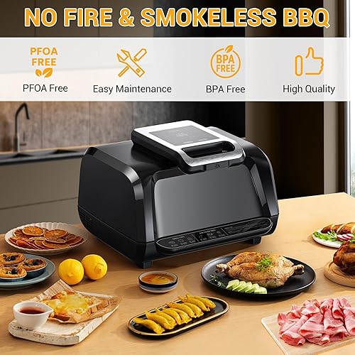 Miniatura 5 de Combo de freidora de aire 7 en 1 de 1750 W y parrilla sin humo, parrilla eléctrica para interiores con hornearasarasardeshidratar, capacidad de 4
