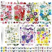 Pmbqifay 190 Pcs Real Dried Pressed Flowers for Resin, Butterfly Stickers & Tweezers - DIY Crafts for Jewelry, Candles, Nails
