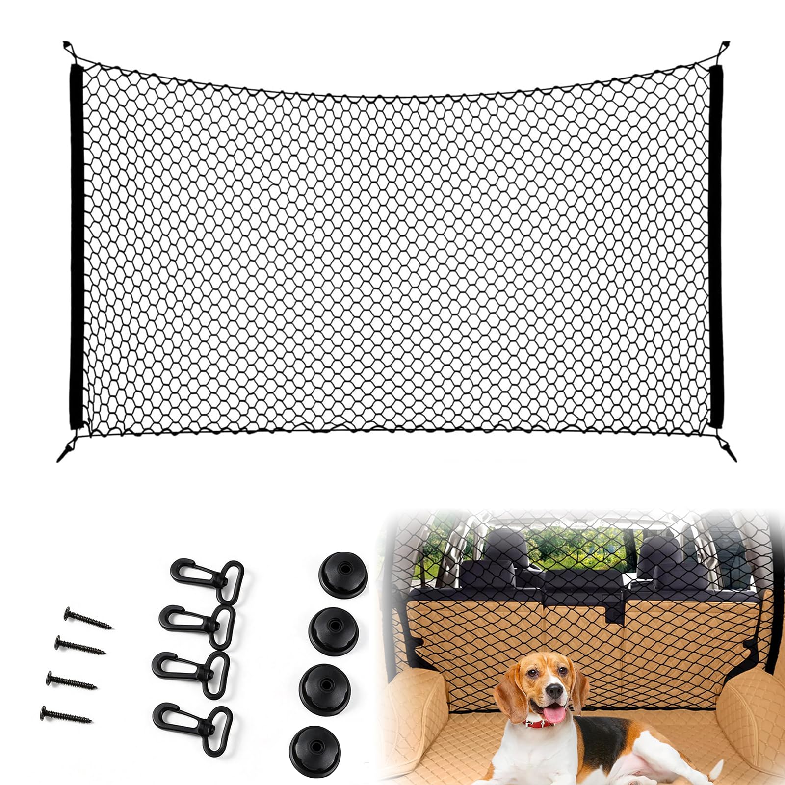 XZSKD Dog Guard for Car Boot, 110x60 cm Single Layer Mesh，Durable Polyester Mesh; Universal Fit for Most Hatchbacks, SUVs, Estates; Easy Hook Installation