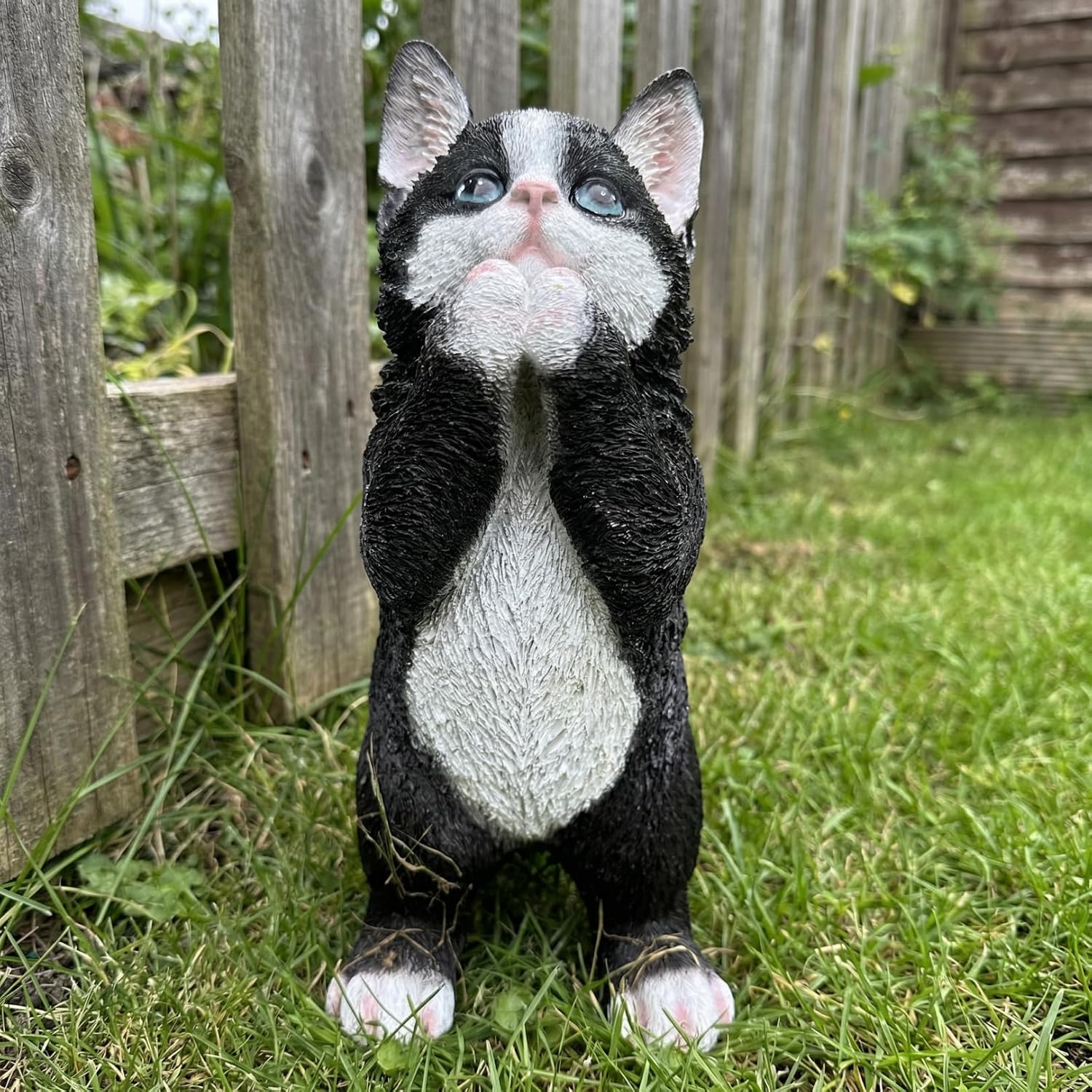 Elenon Cat Garden Statue Decorative for Yard, Praying Black & White Cat Figurines Home Lawn Decor, Patio Kitten Tuxedo Statues Pets Memorial Ornament for Cat Lovers