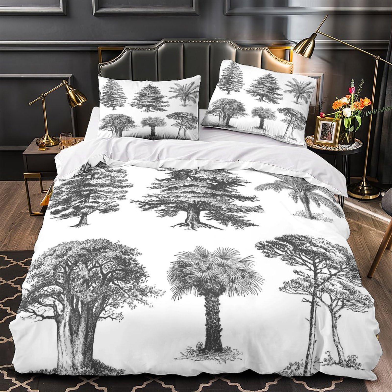 Housse de couette effet 3D croquis botanique en microfibre super douce