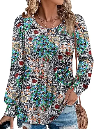 BETTE BOUTIK Long Sleeve Shirts for Women Fall Tops Dressy Blouses Crewneck Tunic Tops for Leggings S-3XL