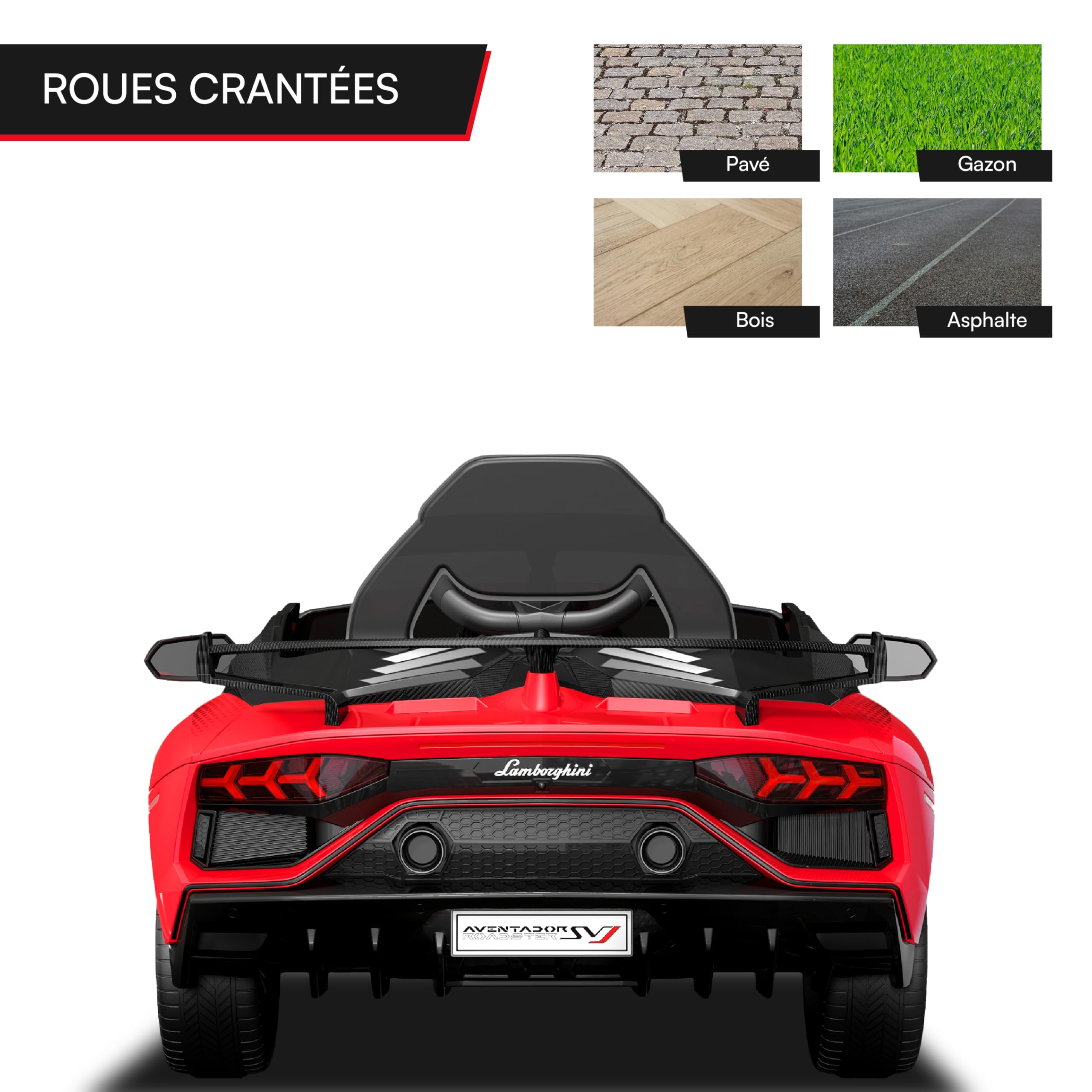 Baroni Toys Voiture Électrique pour Enfants Lamborghini 6V avec Télécommande Parentale, Sons, MP3, Marche Arrière, Voiture pour Enfants 1-4 Ans, 100x60x50 cm Rouge