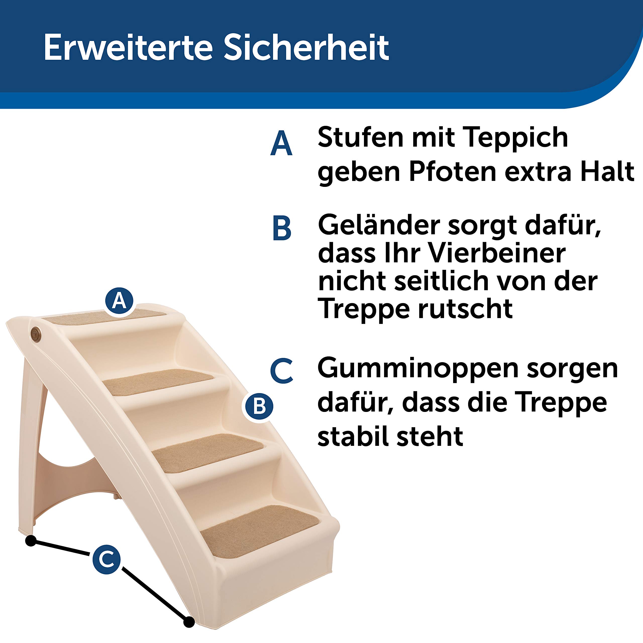PetSafe CozyUp Klappbare Haustiertreppe, Mit Rutschfesten Stufen, Für Haustiere bis zu 68 kg, 51 cm Höhe, Größe L