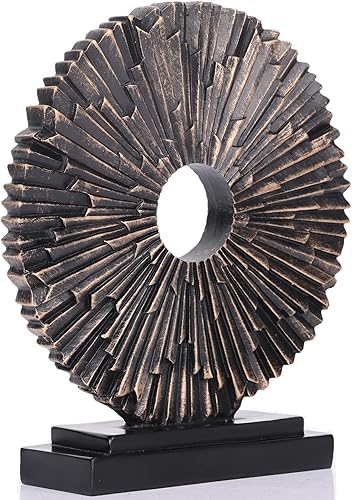 WUBIANJIE Escultura moderna de decoración del hogar en negro y dorado, estatua de línea redonda única, pieza decorativa para sala de estar, oficina