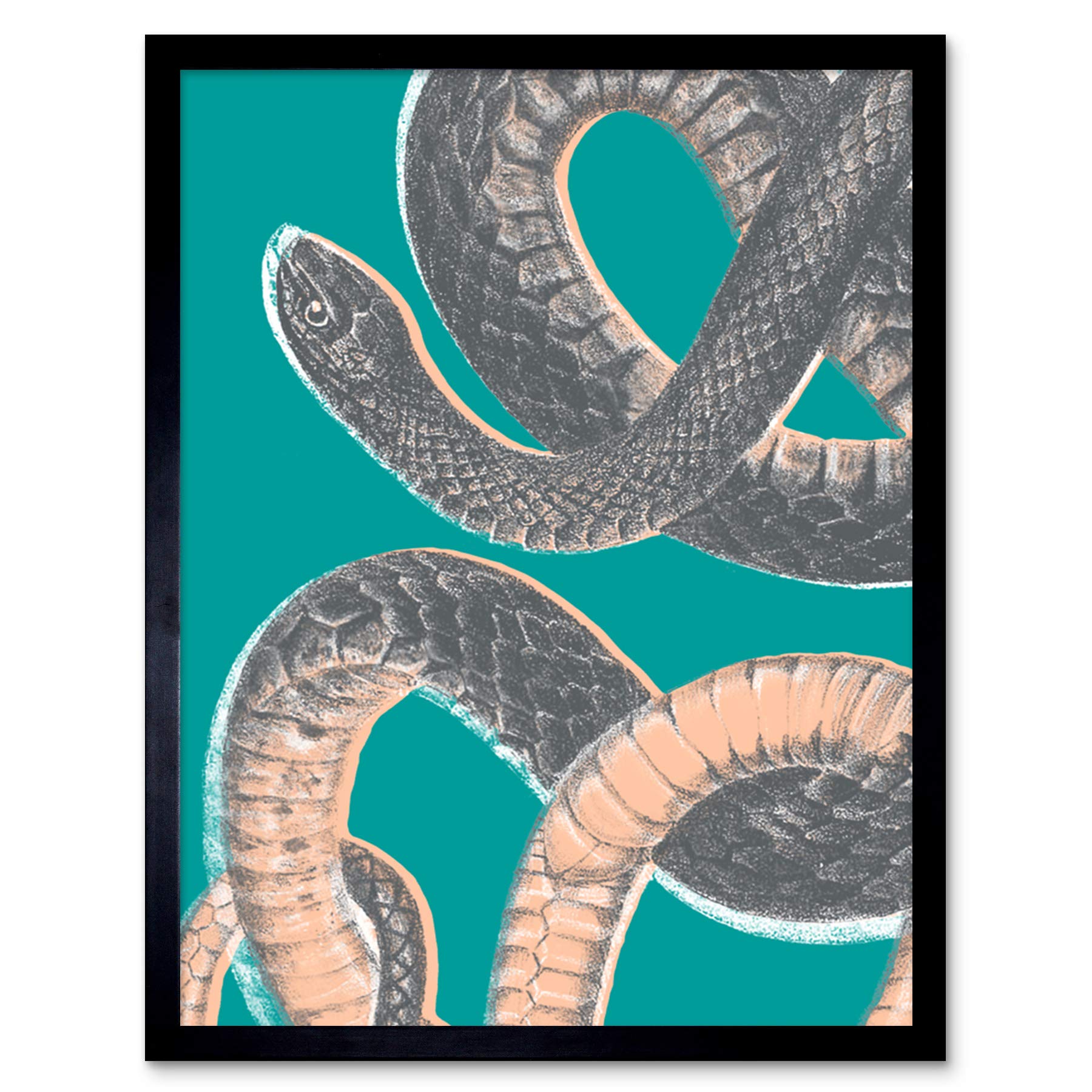 Wee Blue Coo Snake Illustration Modern Biodiversity Art Print Framed Poster Wall Decor 12x16 inch