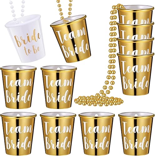 Maitys 12 piezas de collar de cristal de chupito de novia con cuentas de plástico, lámina dorada para despedidas de soltera, fiestas nupciales