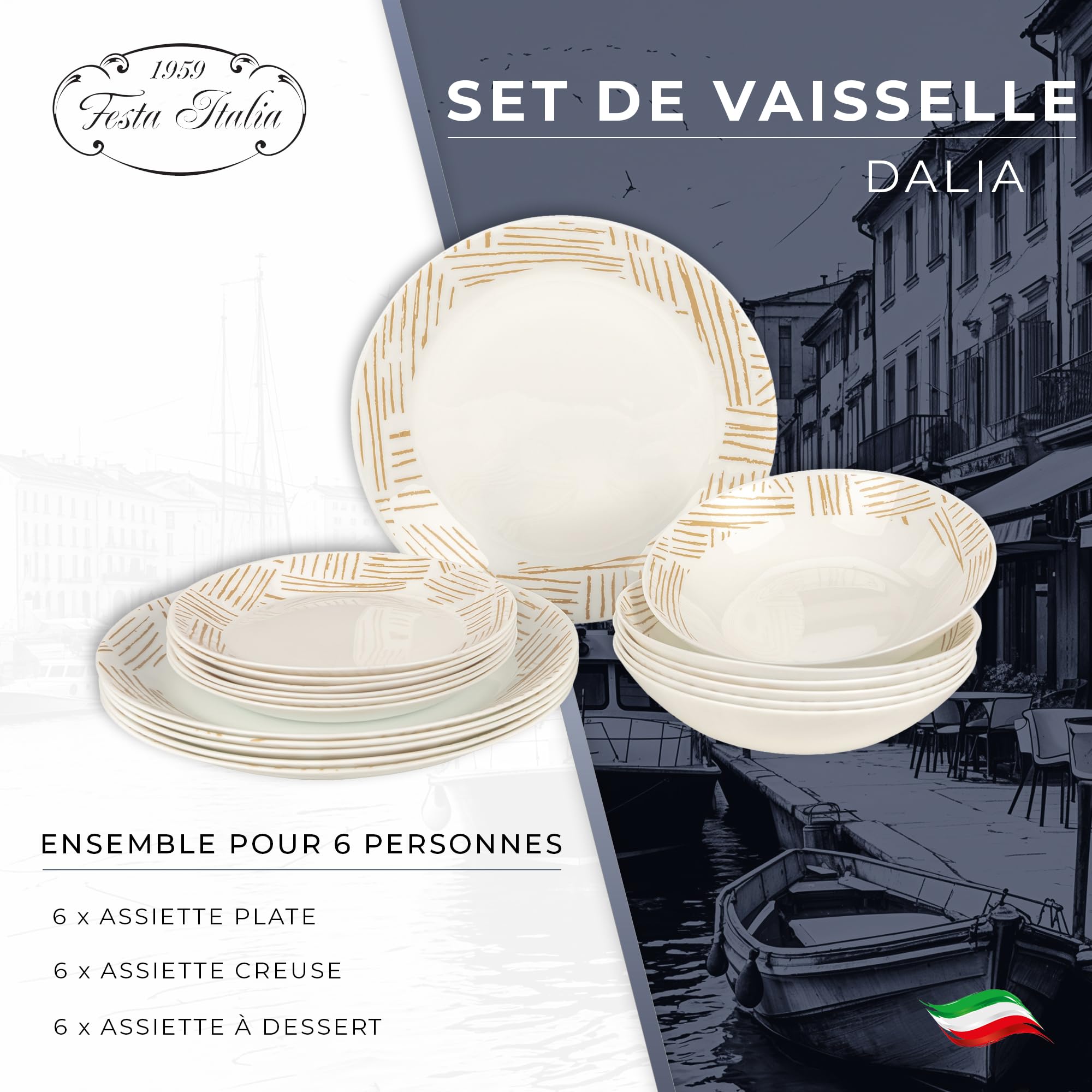 Service Vaisselle 6 Personnes - 18 Pièces - Verre - Assiettes Service de Table - Ensemble Vaisselle de Table Moderne - Assiette et Arts de la Table - Assiettes Plates